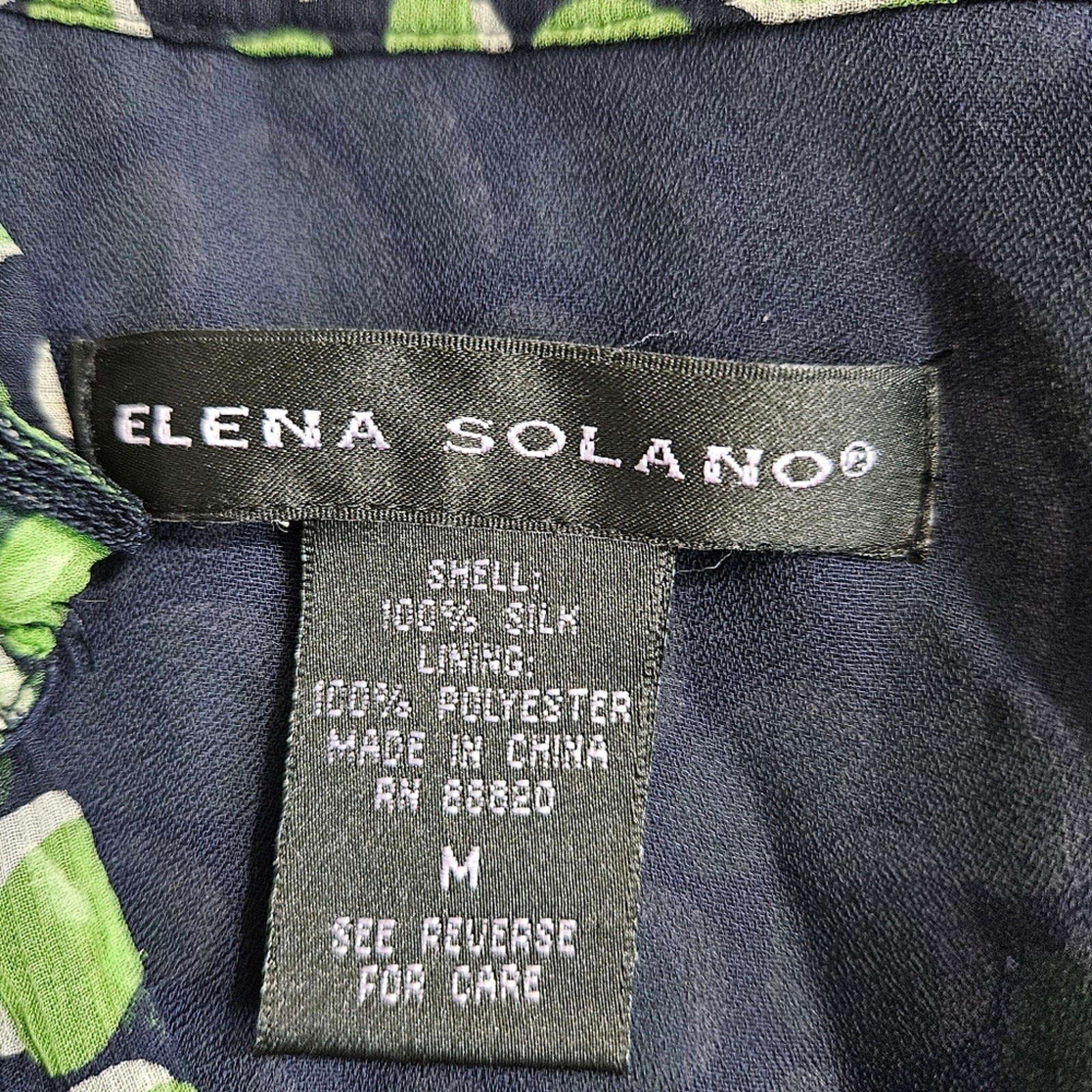Elena Solano Top 100% Silk Womens Medium Green Blue Ruffled Sleeve Smocked Waist
