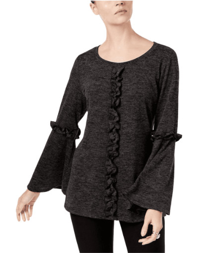 Top Size L Dark Gray Ruffled Bell-Sleeve NY Collection