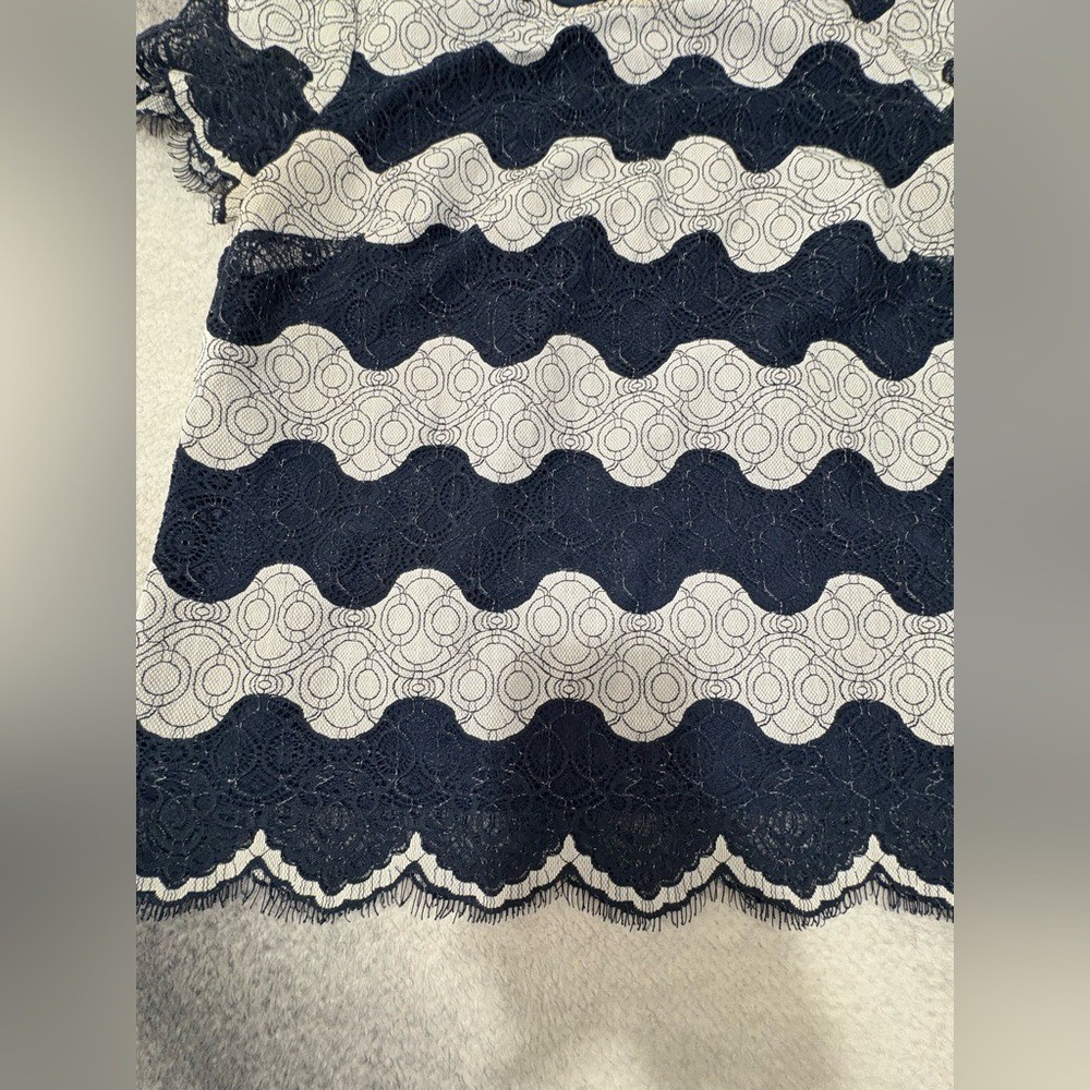 Banana Republic Navy Blue Gray Lace Striped Cute Top Blouse Medium M (A4)