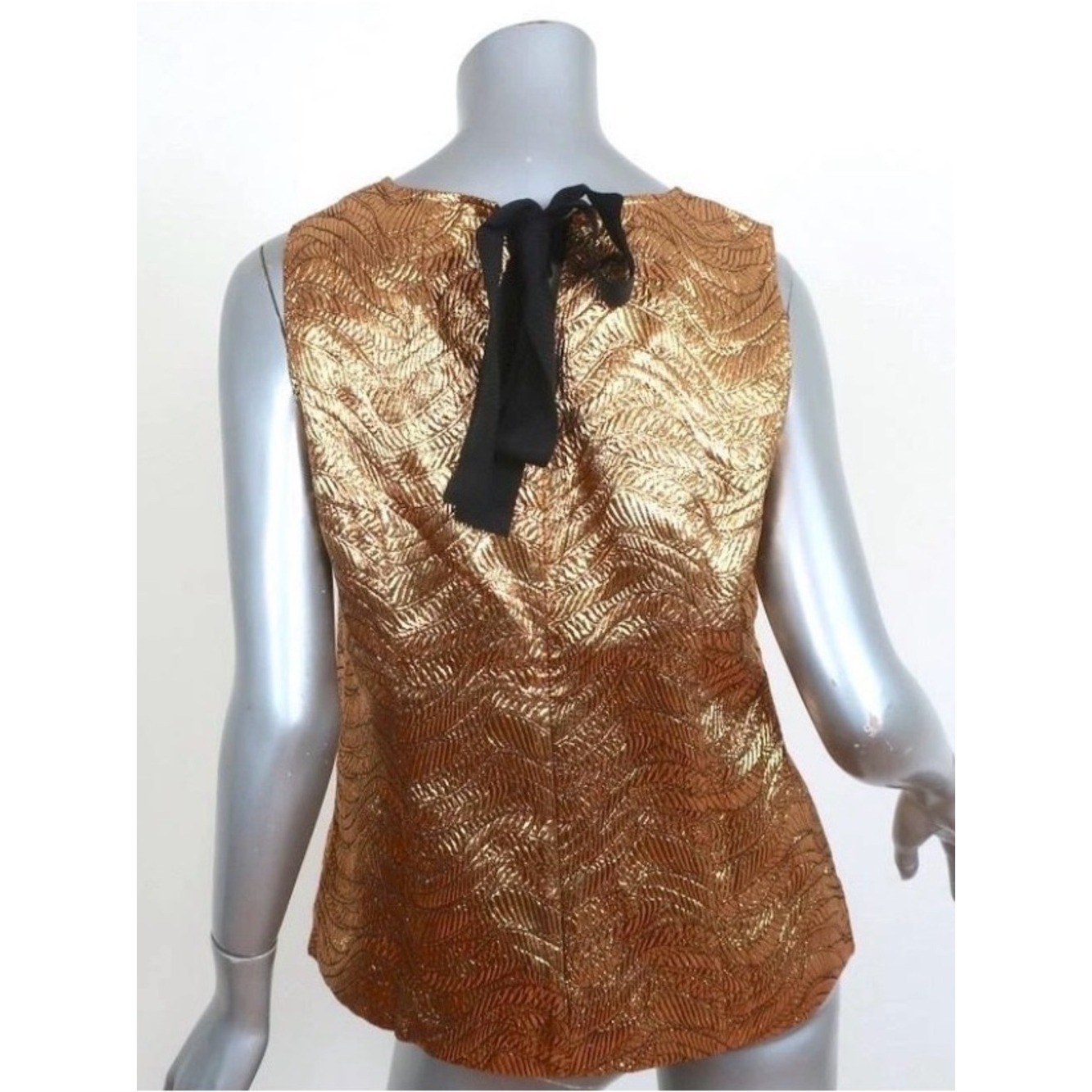 JCrew New Medium Gold Metallic Jacquard Bow Back Sleeveless Top French Fabric