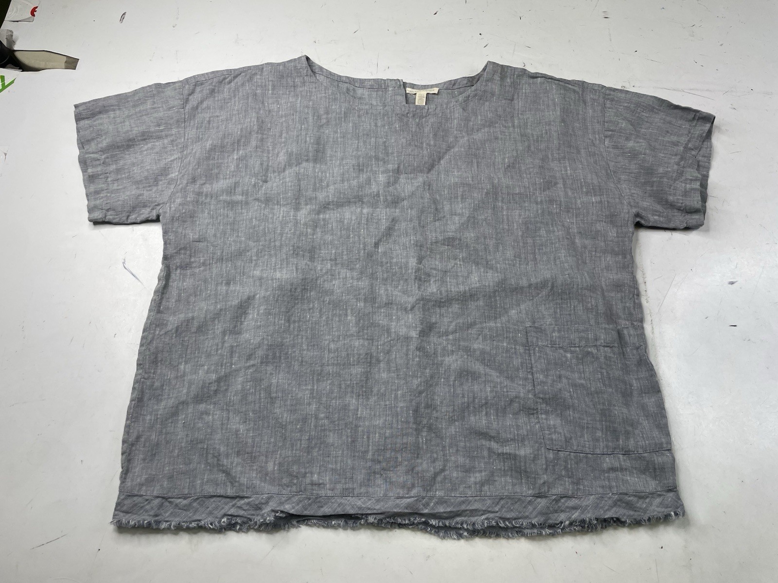 Eileen Fisher Chamber Yarn-Dyed Organic Handkerchief Linen Top Large Shirt