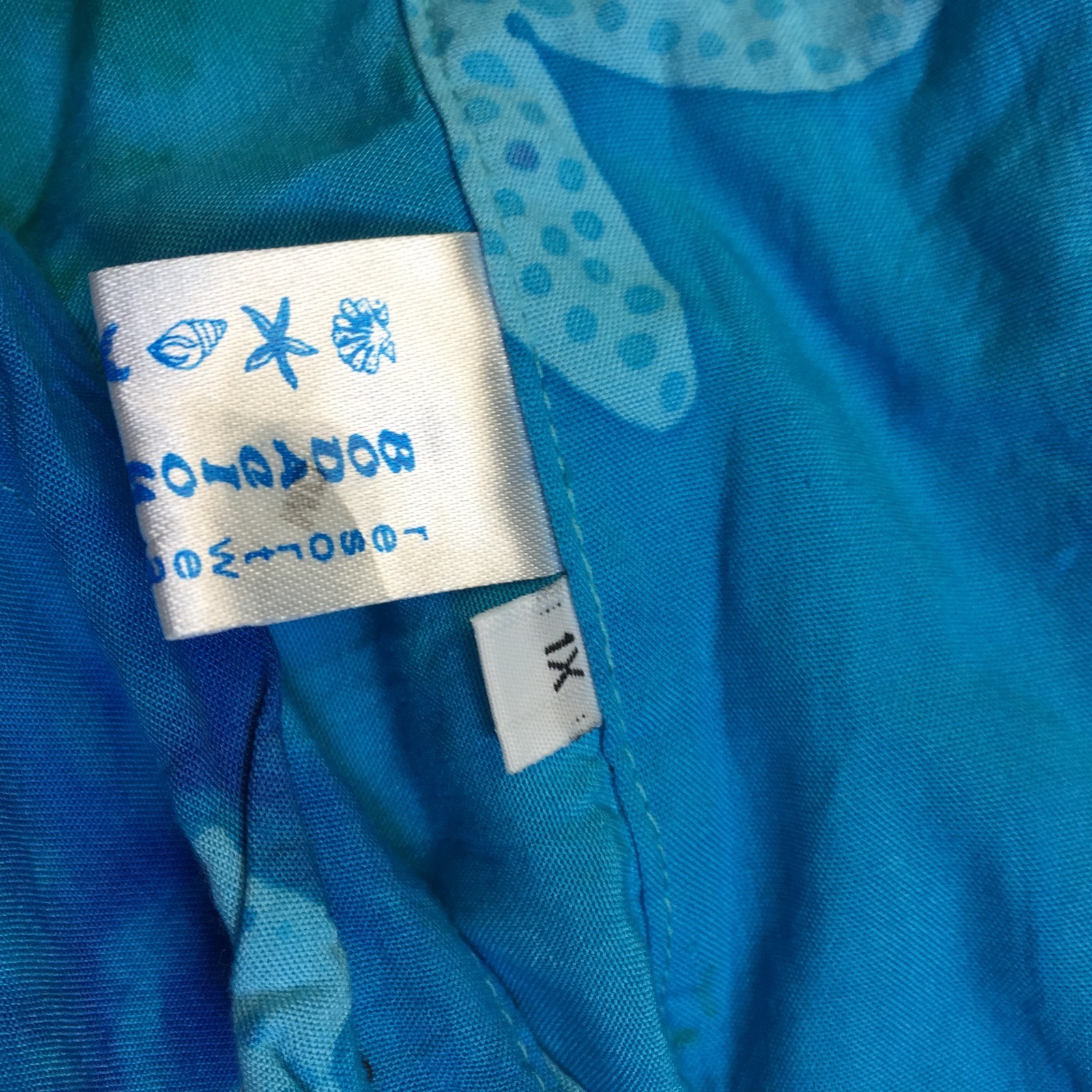 Bodacious Resortwear Hawaiian Shirt 1X Womans Plus Blue Beach Vacation Tie Front