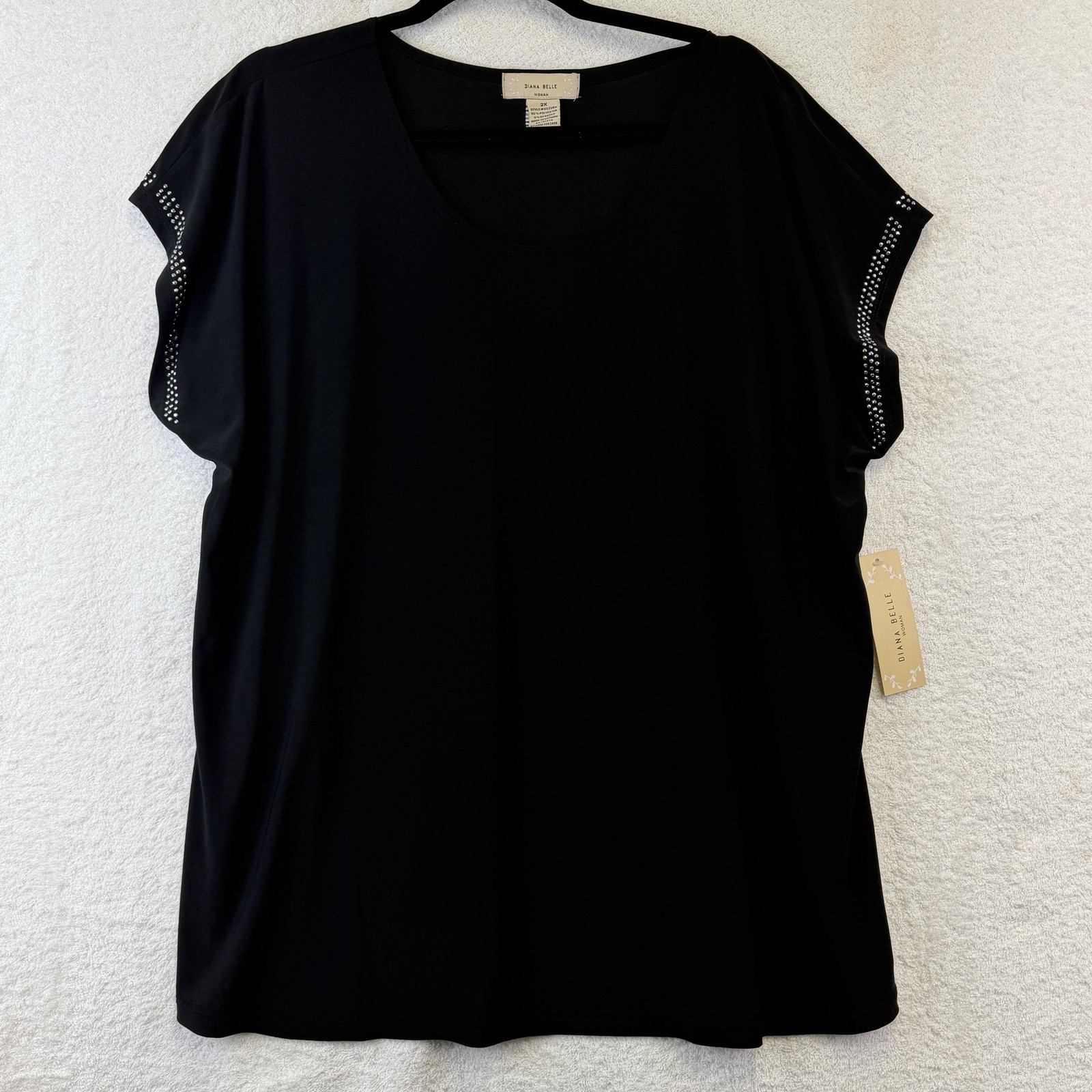 Diana Belle Blouse Womens 2X Black Rhinestone Dolman Sleeve Tunic Top Plus Size