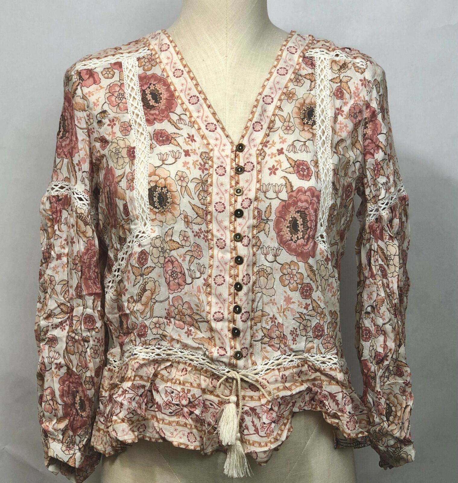 Spell Long Sleeve Zahara Blouse Top Women’s Dusty Pink Size X-Small