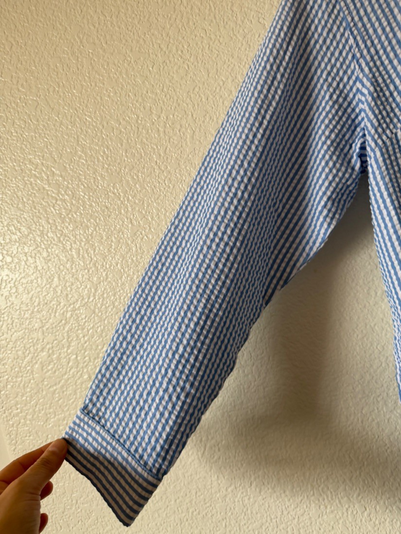 Joan Rivers Womens Seersucker Shirt Blue White Stripe Button Down SP