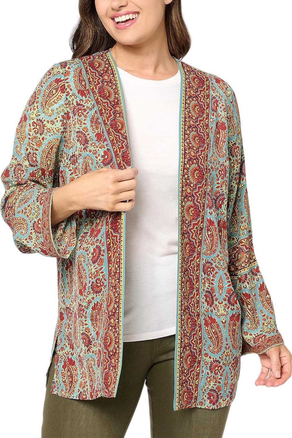 Belle Boho by Kim Gravel Paisley Border Flowy Topper Peacock