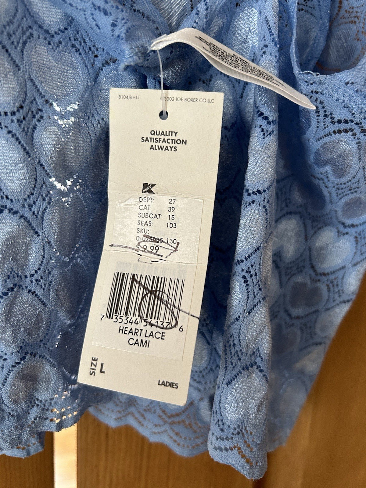 VTG Joe Boxer Heart Lace Cami NWT Blue Y2K Coquette Camisole Top Kmart Size L