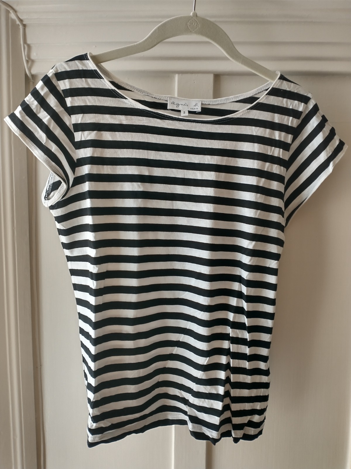 Agnes b. Black White Striped T-shirt Cap Sleeves Boatneck size 2