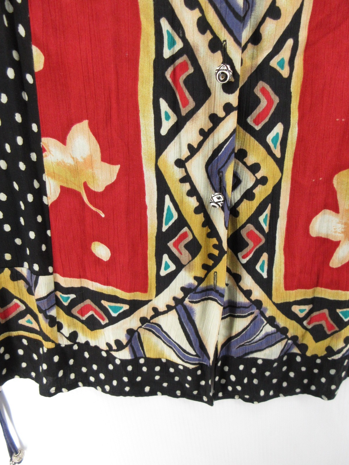 VINTAGE Carole Little Top Women 18 Plus Black Blue Blouse Southwestern Artsy *