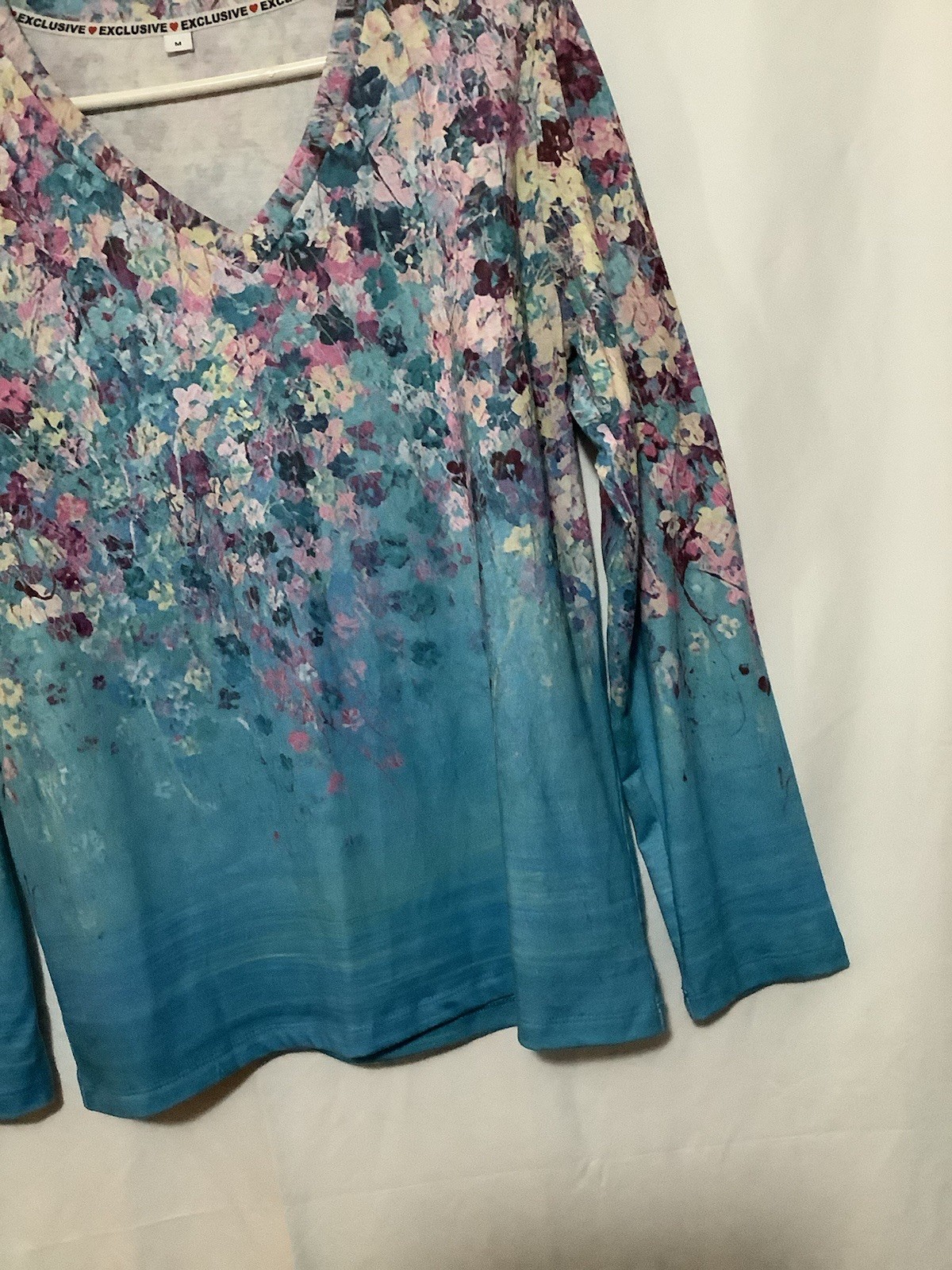 Exclusive Colorful V-Neck Woman’s Top Ombré Floral Print Size- M
