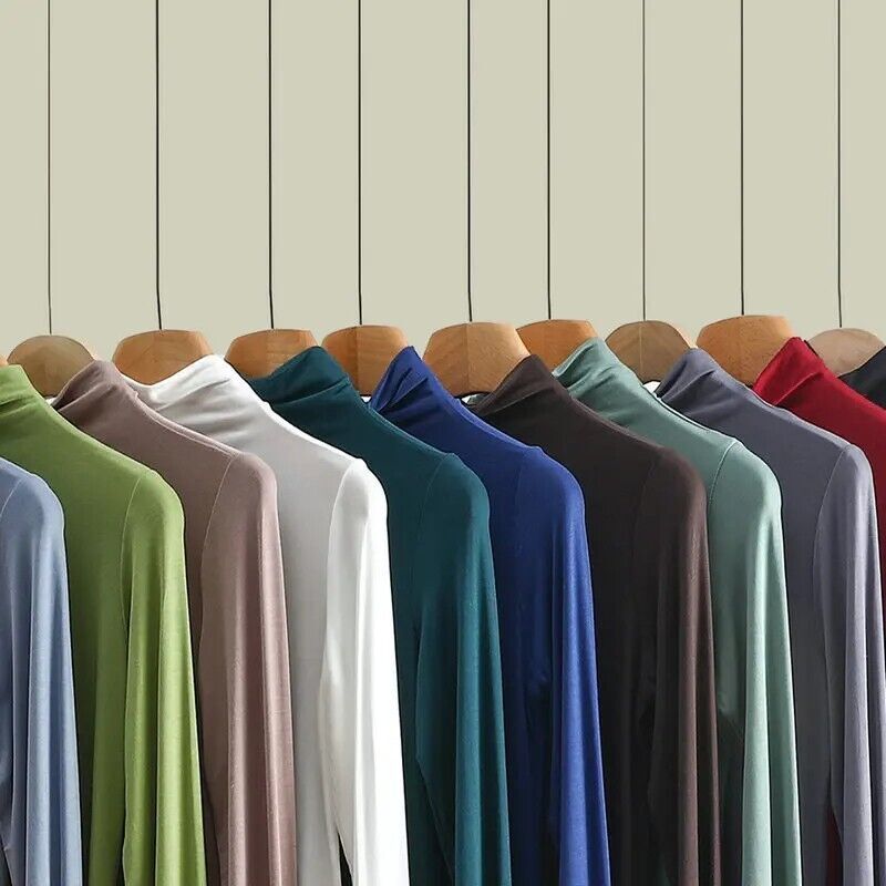 Womens Silk Knitted High Neck T Shirt Undershirt Long Sleeve Top