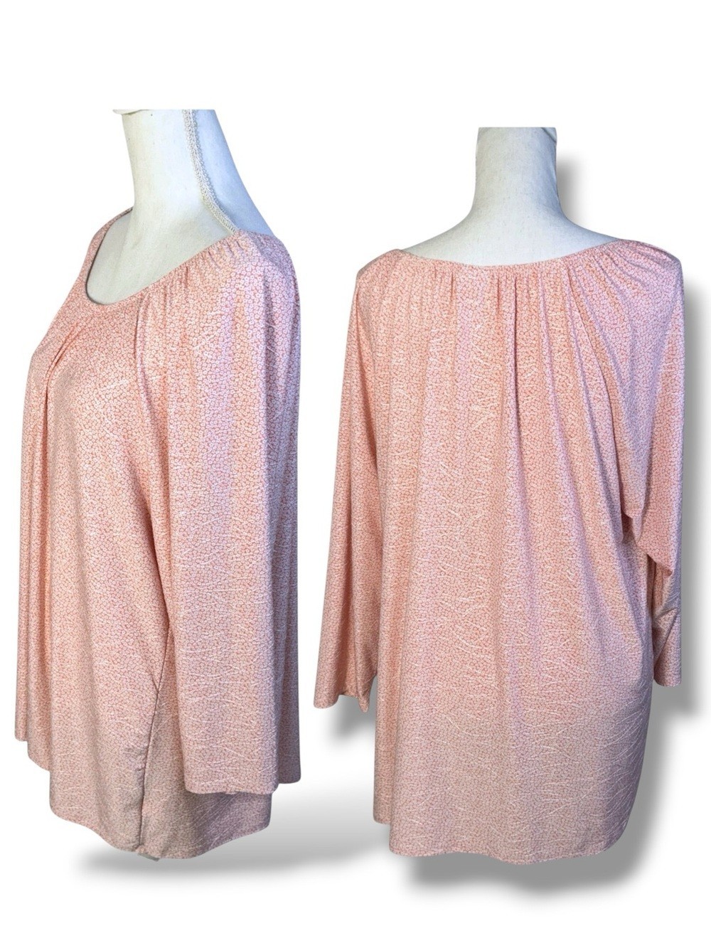 Versatile Tunic Round Neck 3/4 Sleeve Dainty Floral Pink Coral Women Plus 2X