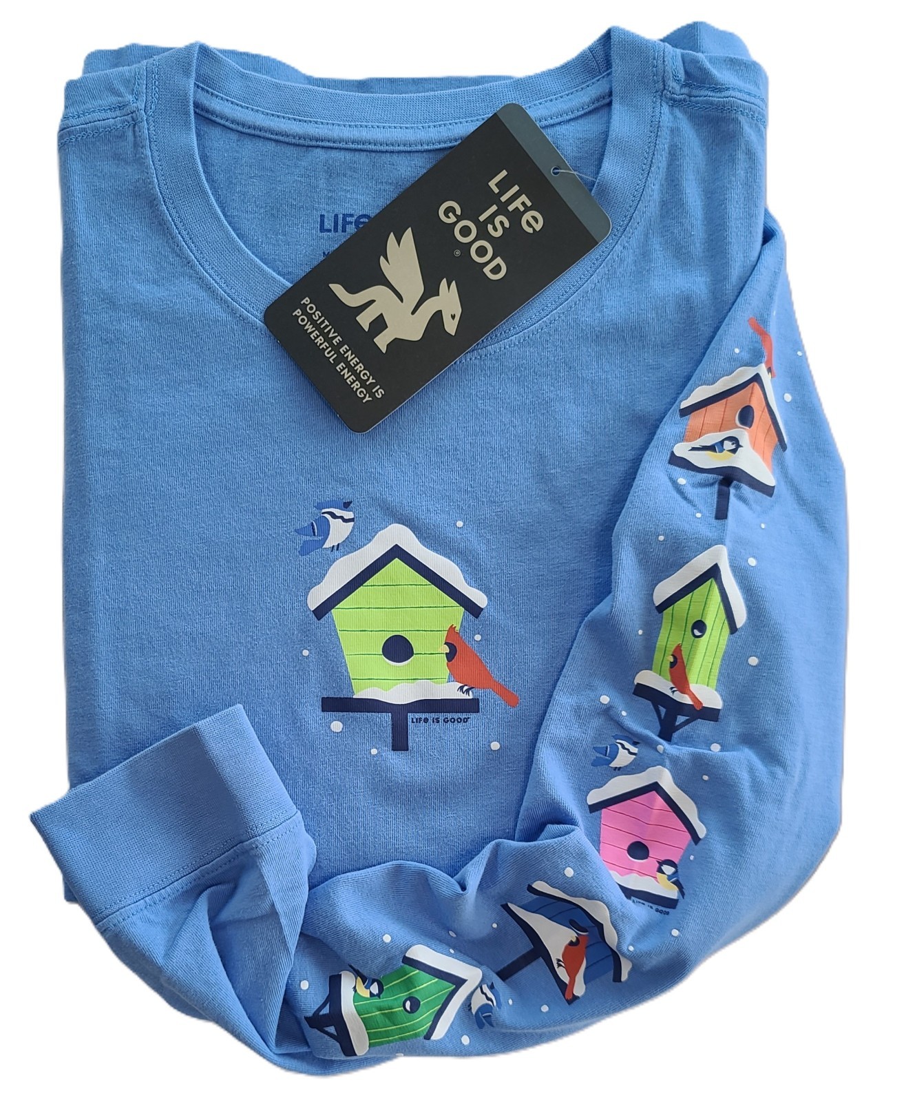 Life Is Good LS Shirt Crusher Tee WINTER BIRD HOUSE Cardinal Chest43 Womens L