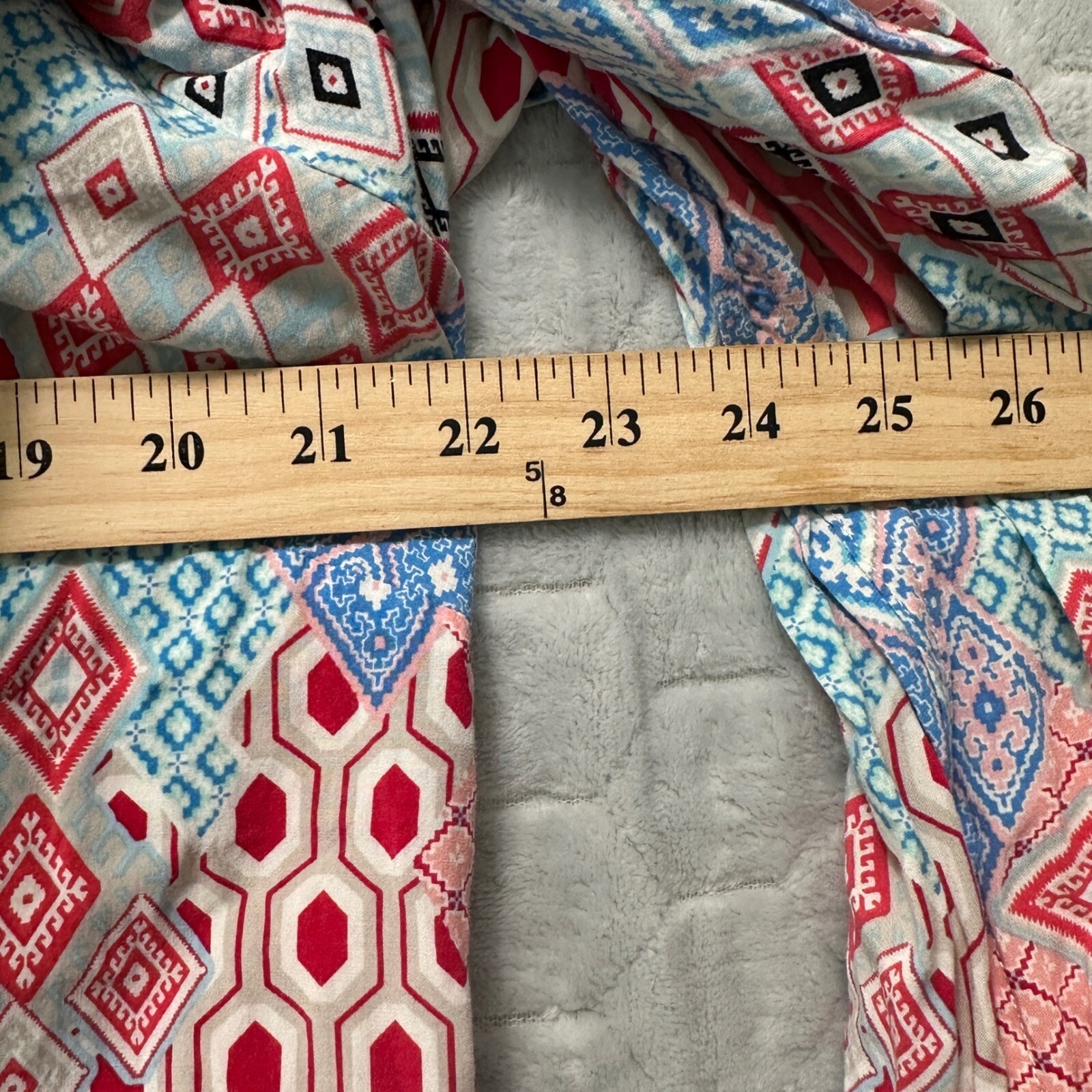 Talbots Woman Petites 1XP Geometric Popover Blouse Rayon Red Blue Boho Print