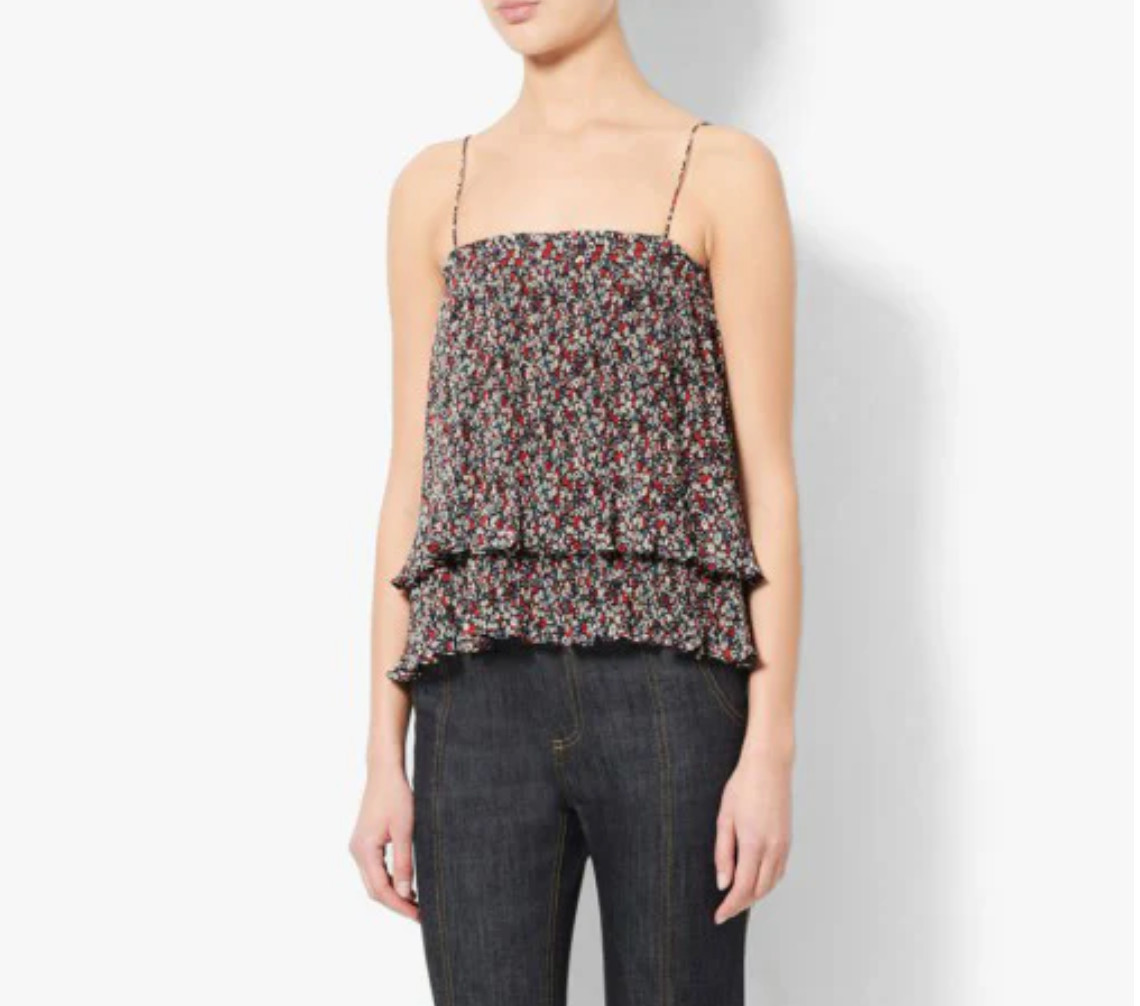 Derek Lam 10 Crosby Floral Pleated Layered Tank Top Size 4