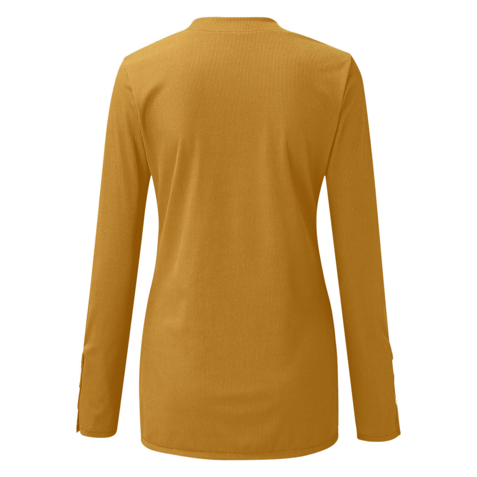 Lady Long Sleeve Henley T Shirt Button Slim Fit Top Scoop Neck Ribbed Knit Shirt
