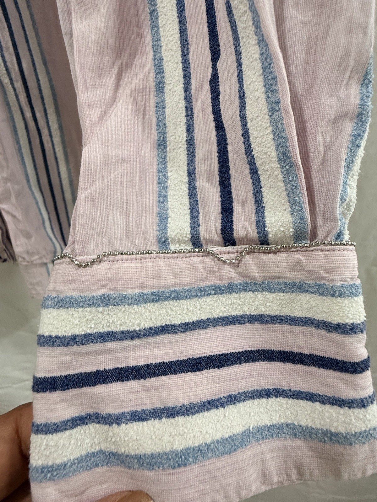Rani Arabella Loro Piana Fabric Blush Stripe Linen Cotton Blouse S