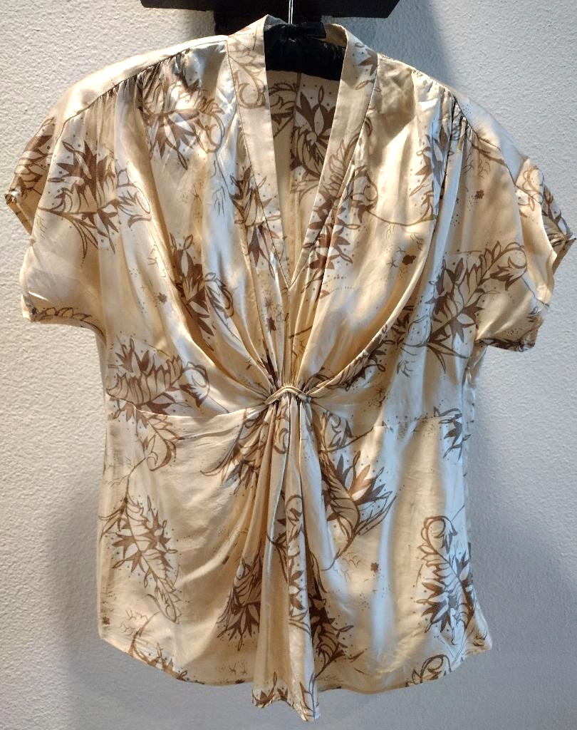 Anne Klein 100% silk top short sleeve w side zipper sz 4