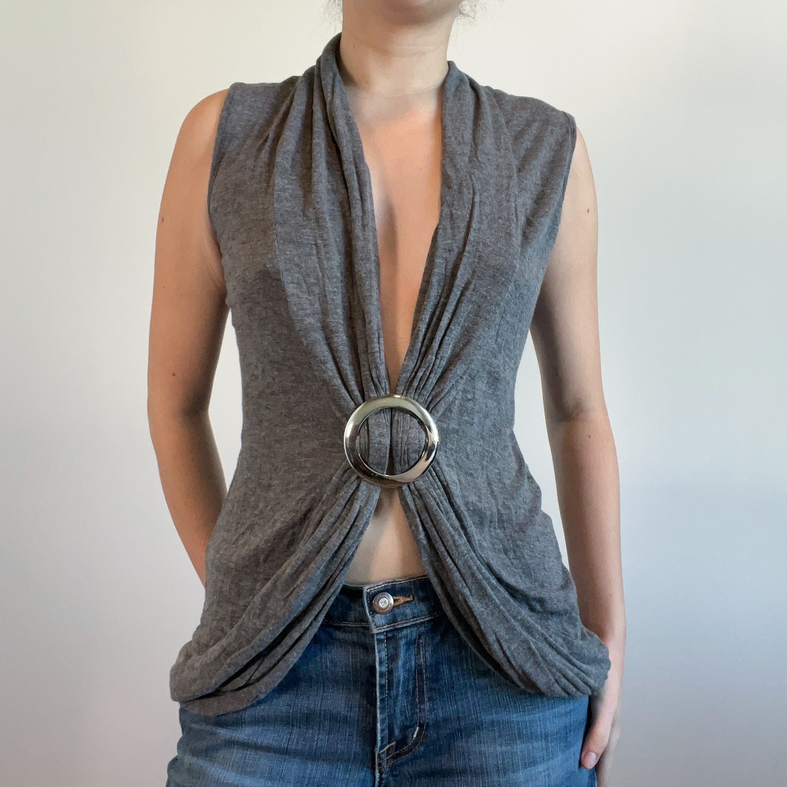 Y2K Body Central Gray Halter Cinched Top