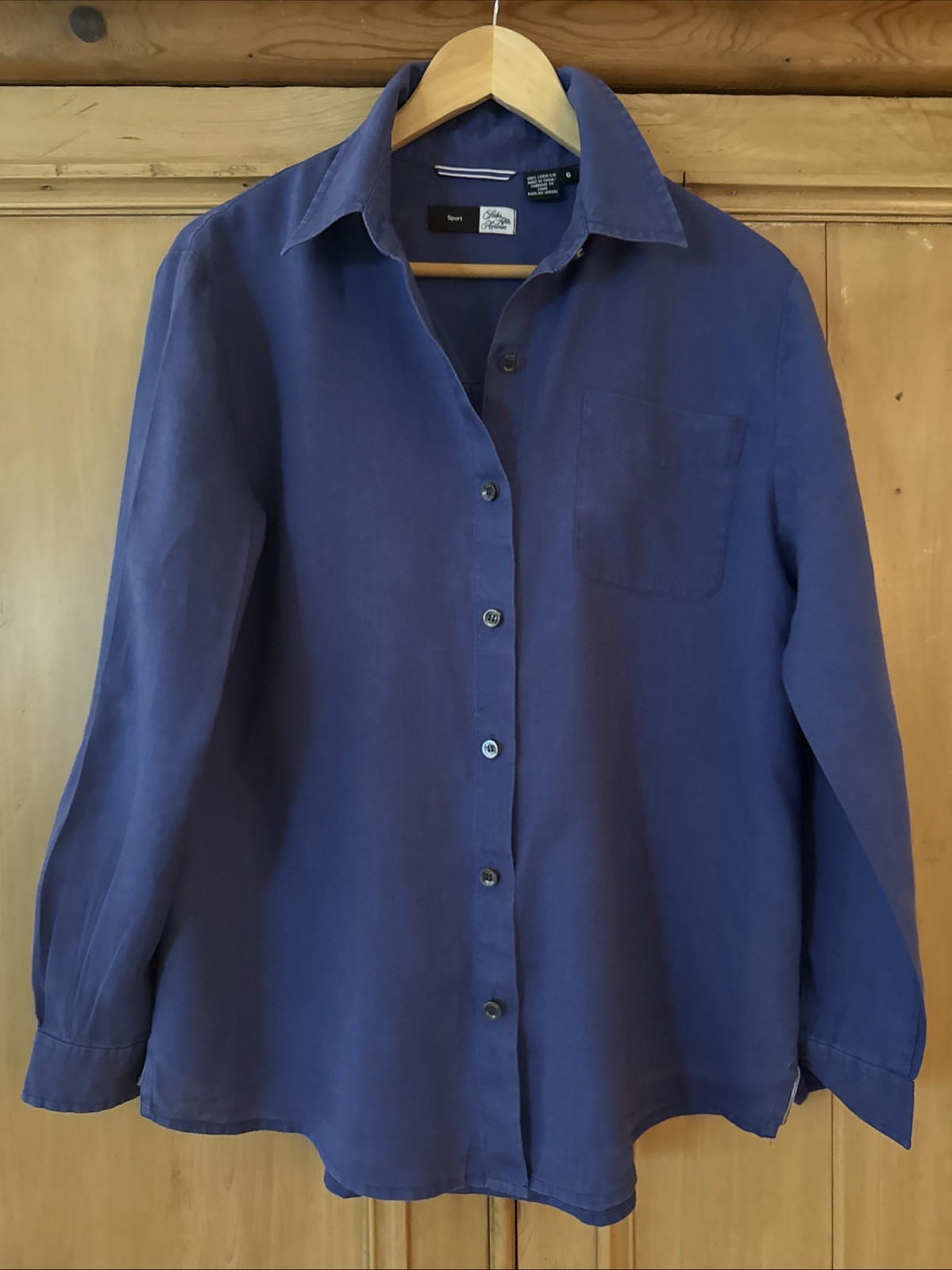 SAKS FIFTH AVENUE Sport Women’s 100% Linen BLUE Button Up Shirt RELAXED FIT Sz 6