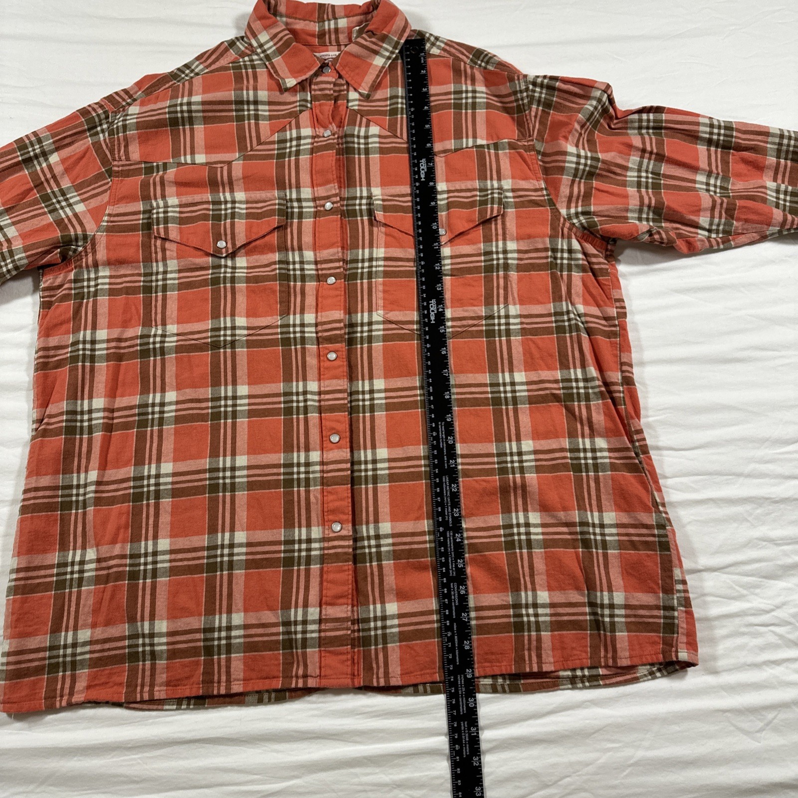 Levi Pearl Snap Shirt Womens Large Pink Plaid Flannel Western Cowboy Outdoor USA
