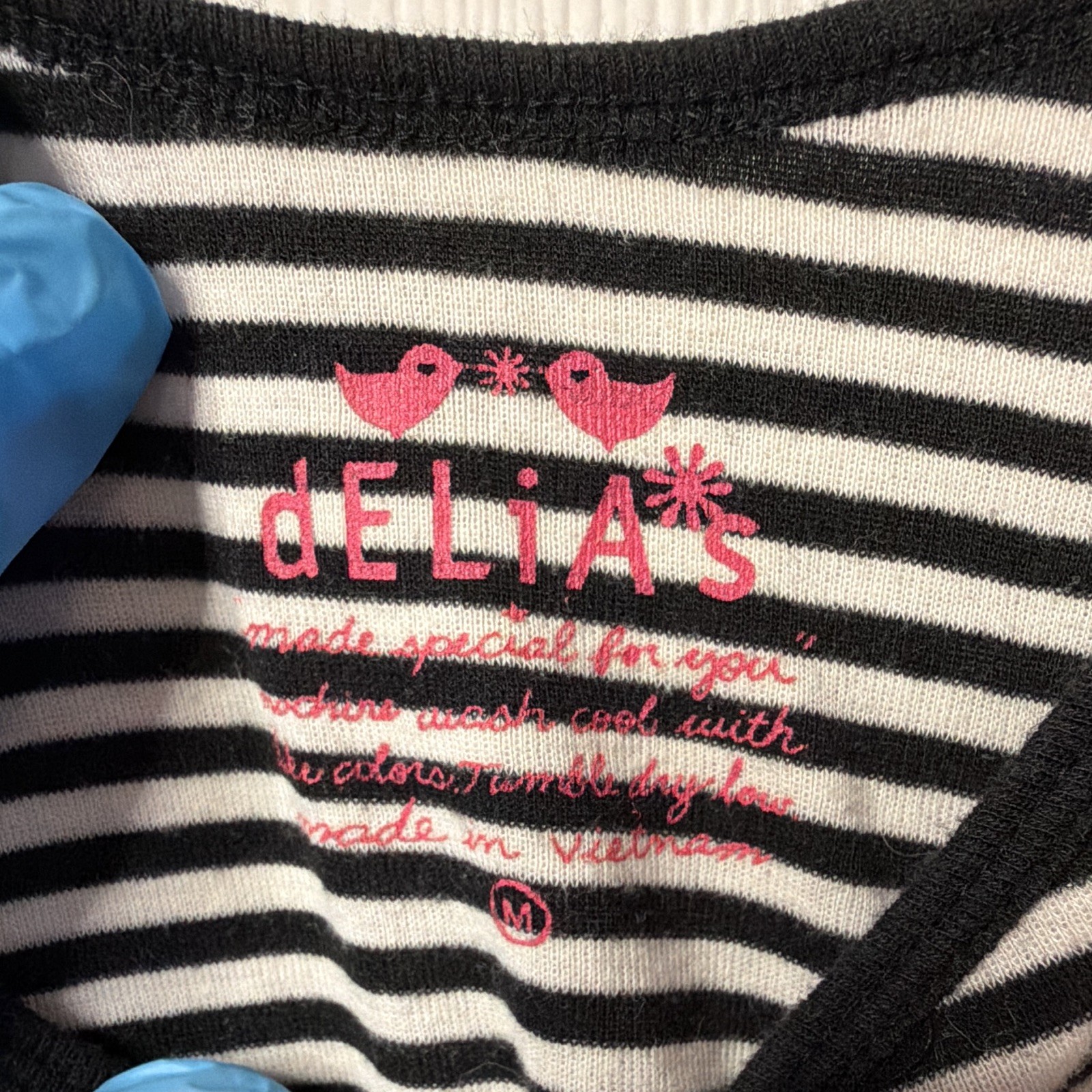 dELiA’s Vintage Black & White Striped Knit Chemise V-Neck M