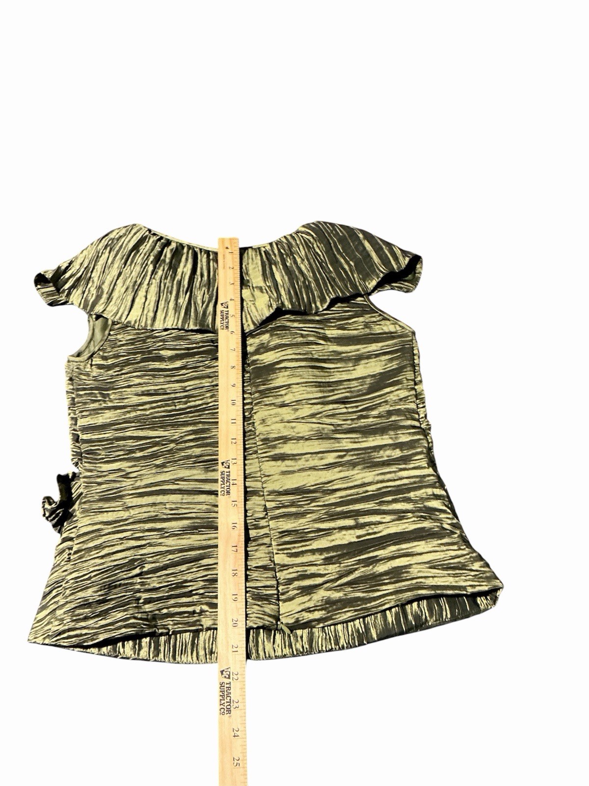 Cache Y2K Metallic Olive Green Ruffled Top V Neck Sleeveless Party Blouse 10