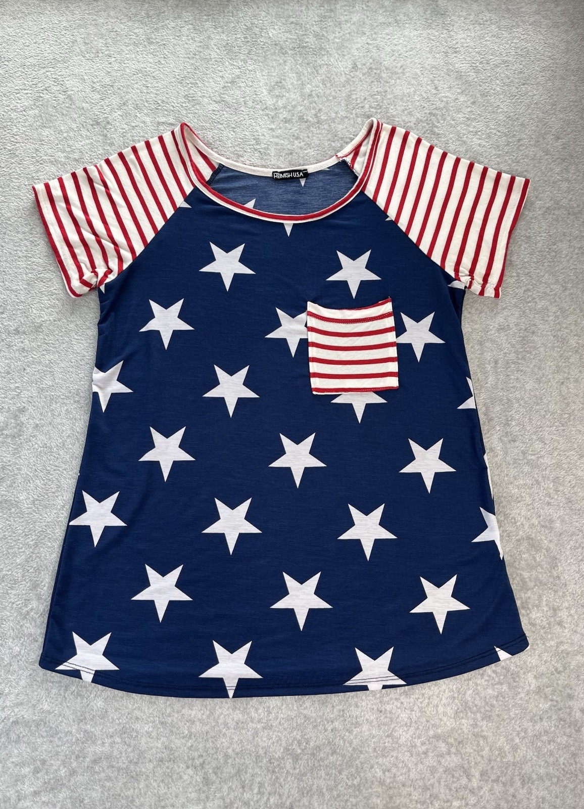 Hemish U.S.A. Flag Tee Blue White Red Stars Stripes Pullover Short Sleeve Sz Sm