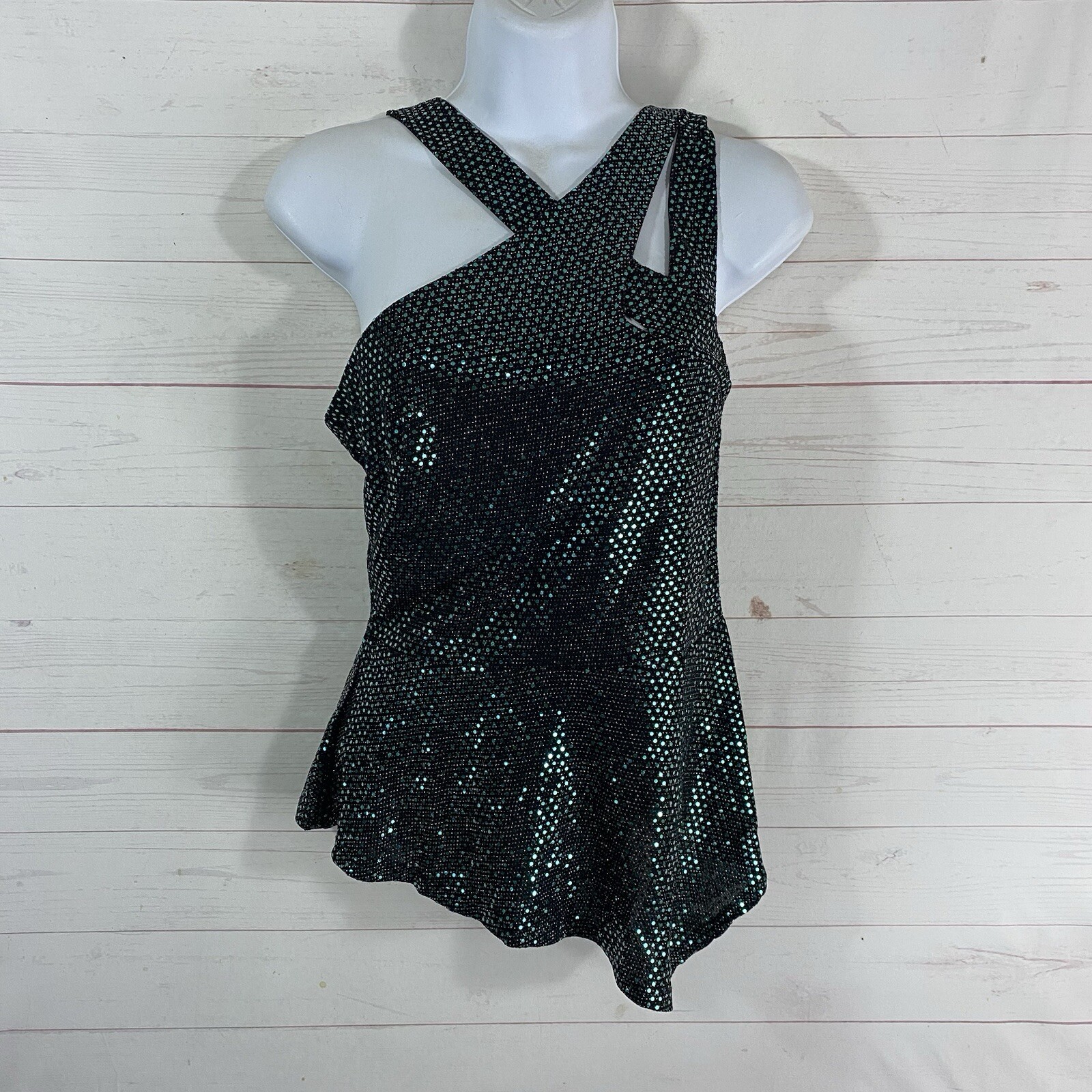 Grace Karin Womens Sleeveless Sequined Asymmetrical Top Sz S Green New