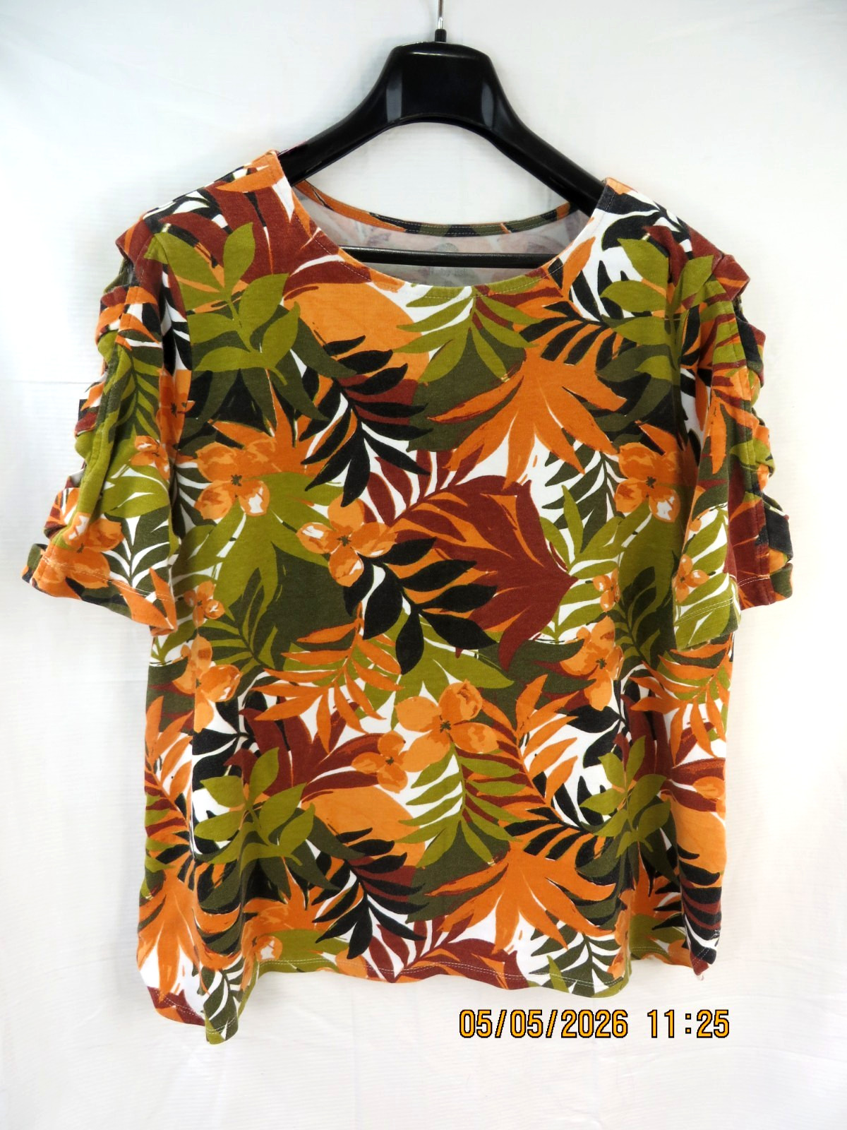 RUBY RD. SZ XL 100% Cotton Green/Orange/Maroon Knit-Cloth Top Tee Shirt