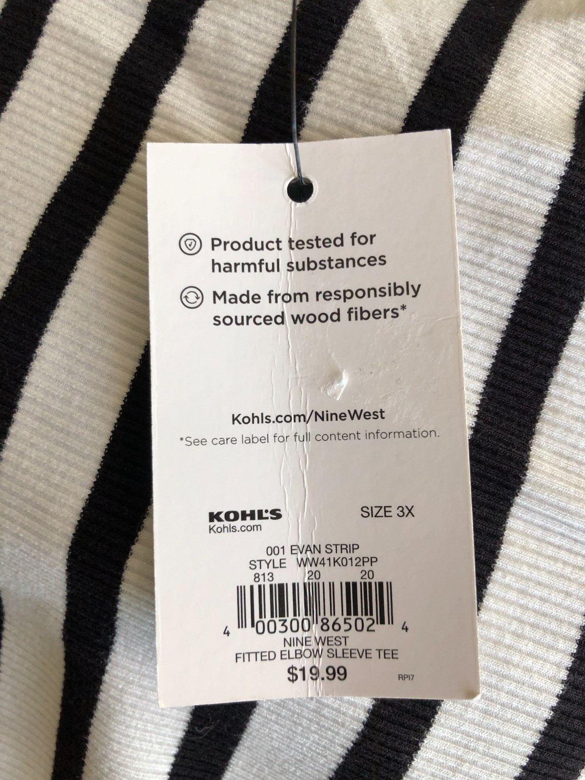 NWT Nine West Ivory & Black Ribbed Short Sleeve Top – Size 3X – $19.99 New