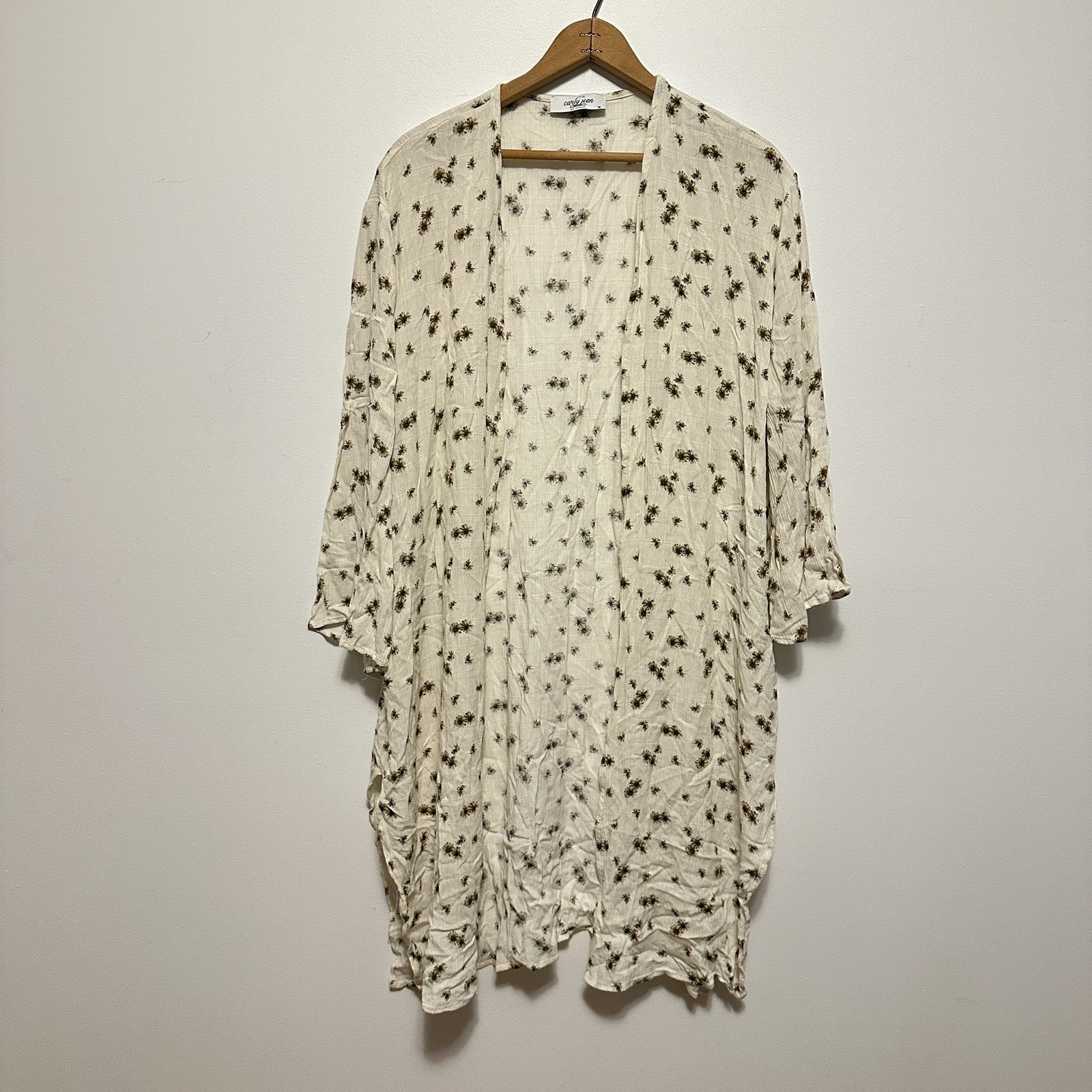 Carly Jean Los Angeles Cream Floral Kimono Cardigan Duster Womens M Boho Western