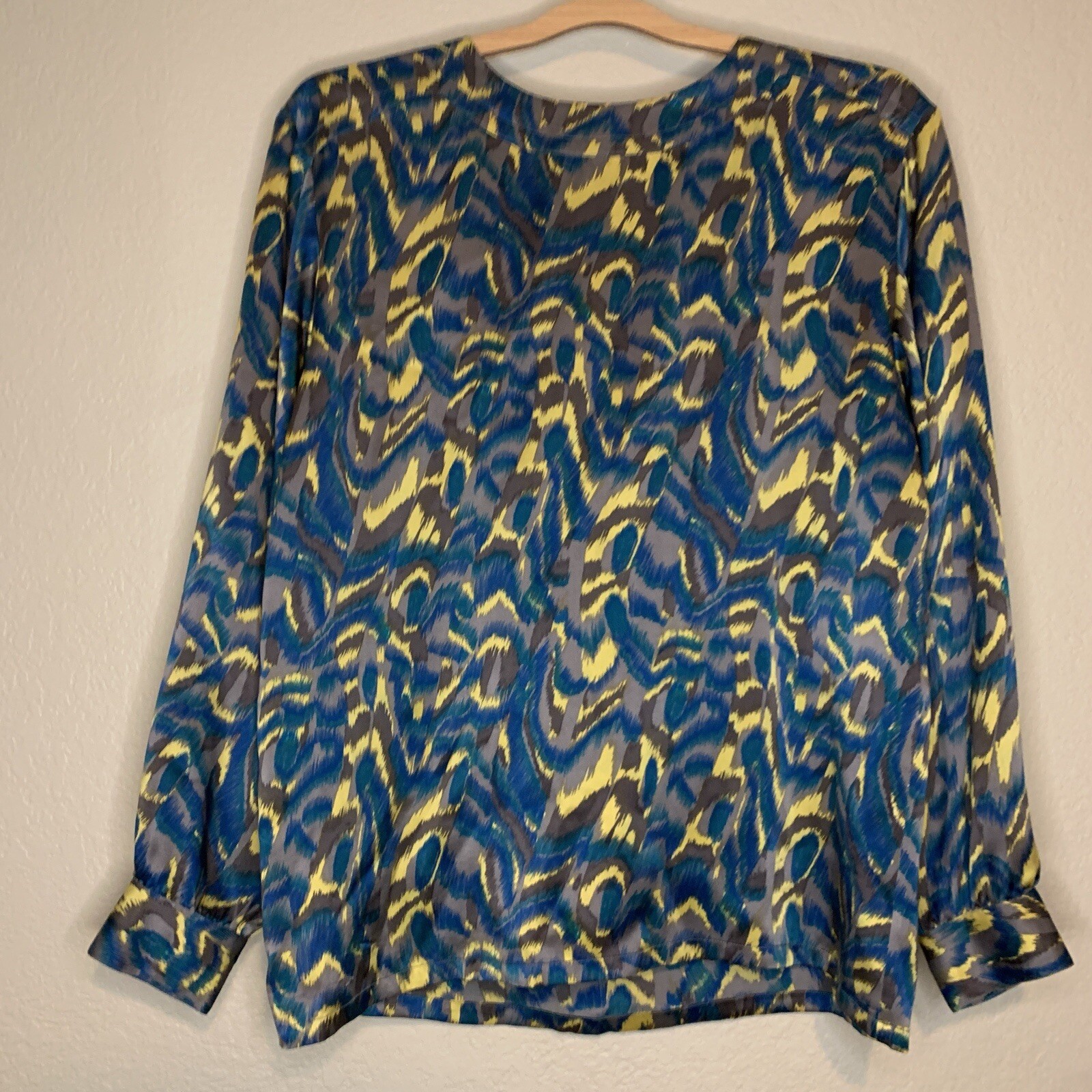 Vintage Michel Bruche Multicolor Silk Abstract Blouse Size 8