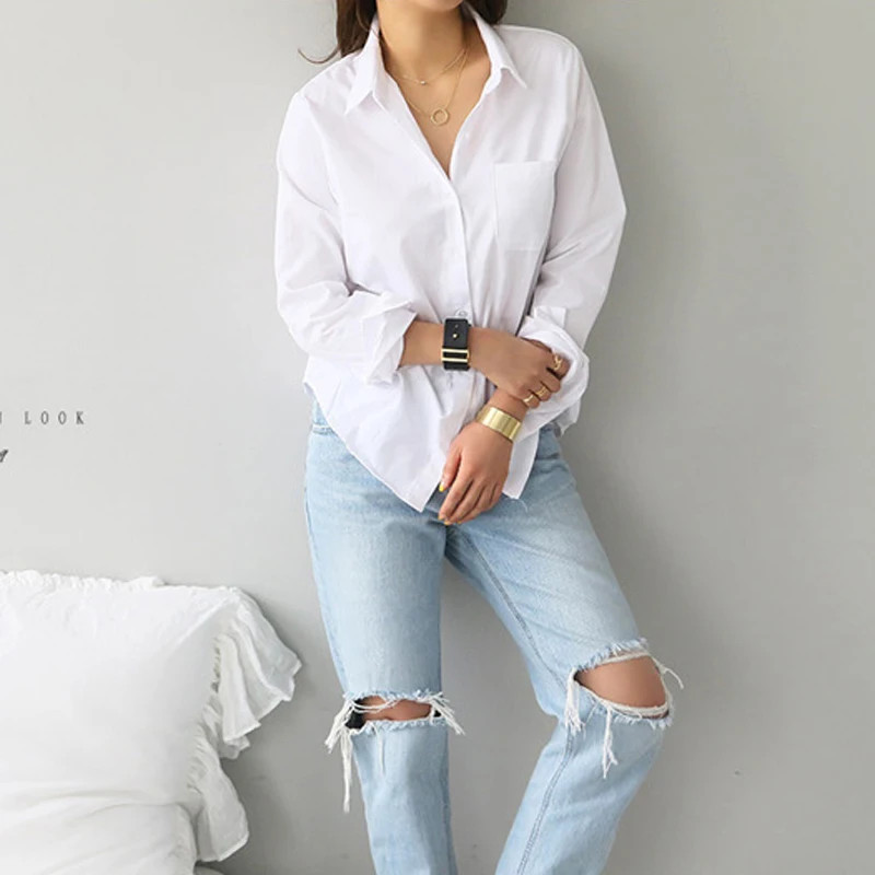 Blusa de algodón, camisa blanca, moda para mujer, blusas para mujer, moda OL, es