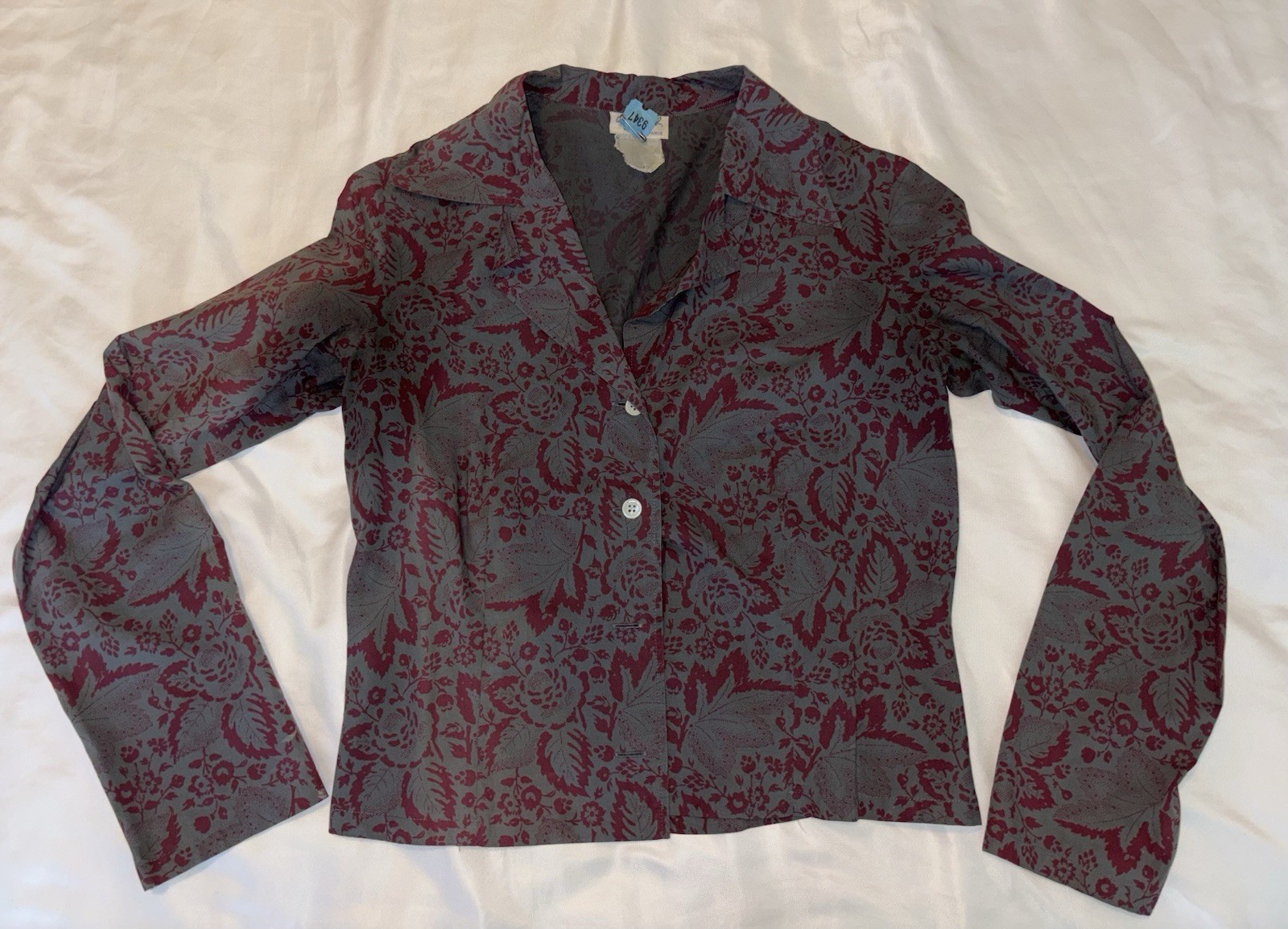 Agnes B Women’s Blouse Button Down Purple Rose Red Print Size Small EUC