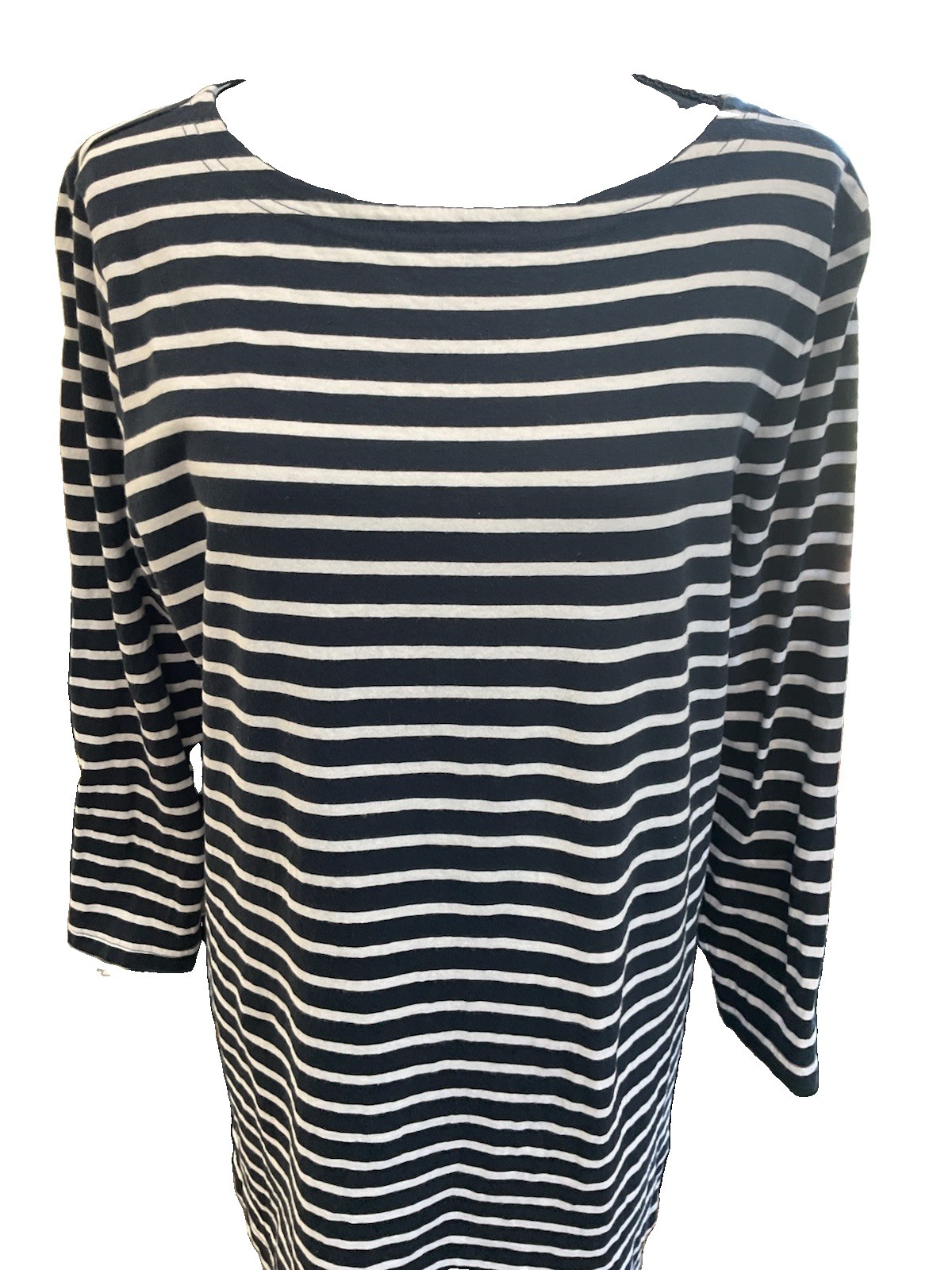 Duluth Trading Co Womans Navy Blue And White Striped Tunic 3/4 Slv SZ XL