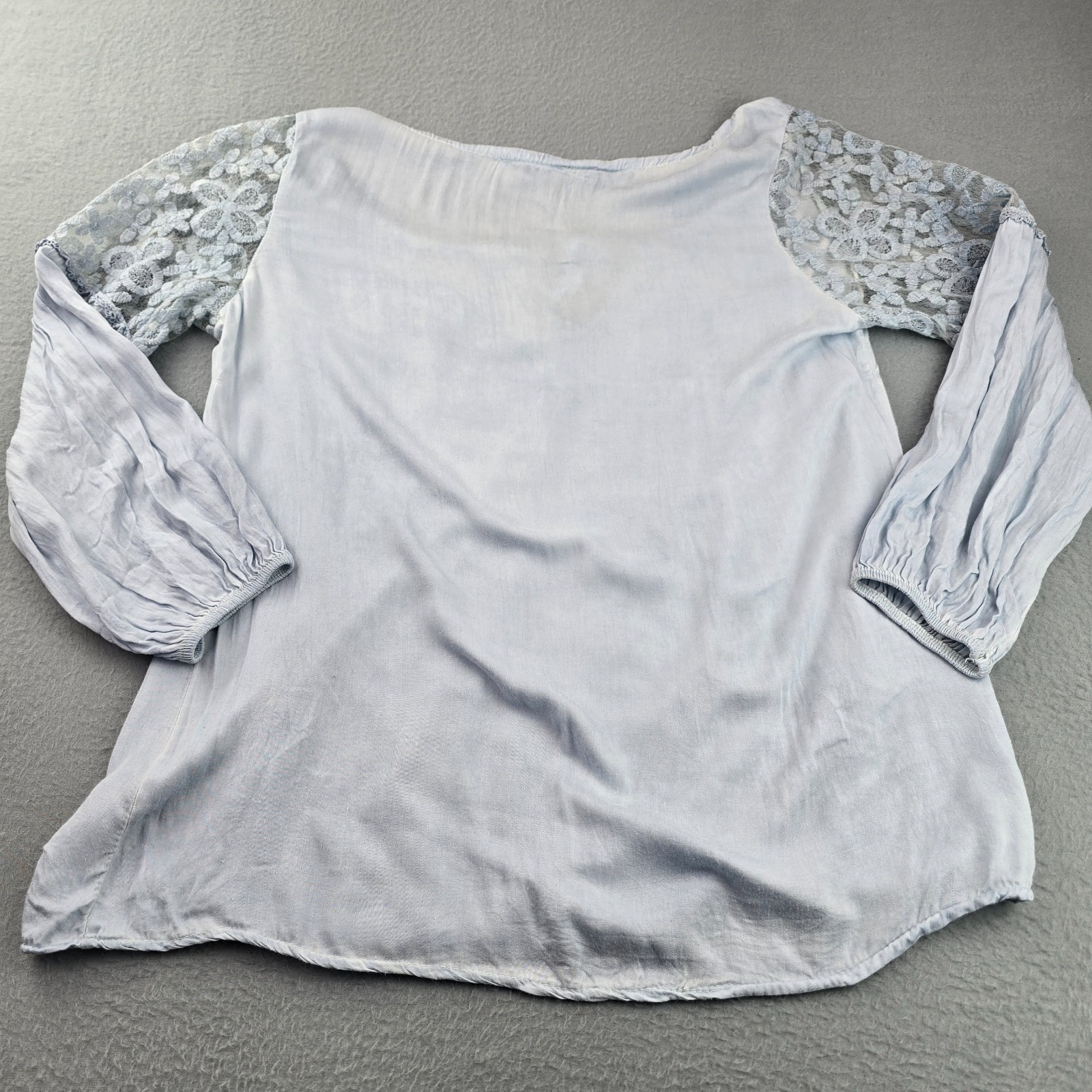 G.Ricceri Blouse Top Womens Light Ice Blue Crochet Lace Tie Neck Streetwear