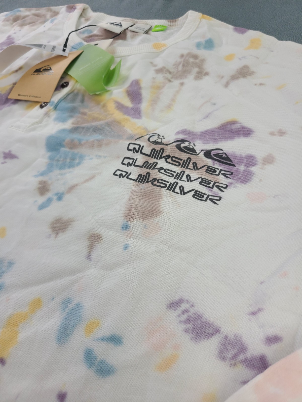 Quiksilver Womens Sunset Spot Tie Dye Long Sleeve Shirt Organic Cotton XS NWT