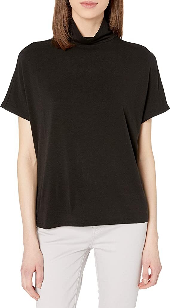 Daily Ritual Soft Rayon Jersey Oversized Short-Sleeve Funnel Neck Shirt Top XS