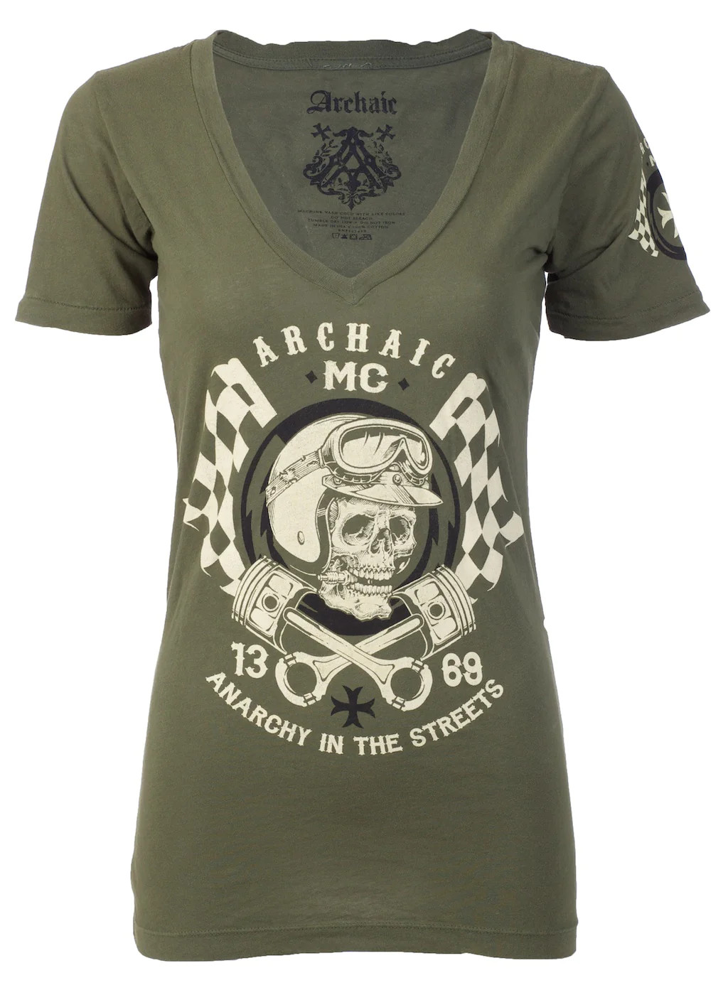 Archaic by Affliction Women’s T-shirt Hot Piston Biker Tattoo