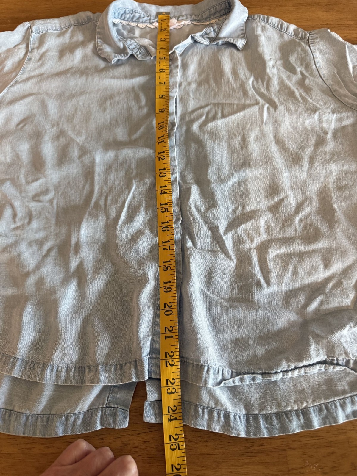 Jane + Delance XL Light Blue Chambray Short Sleeve Button-Up Shirt Back buttons