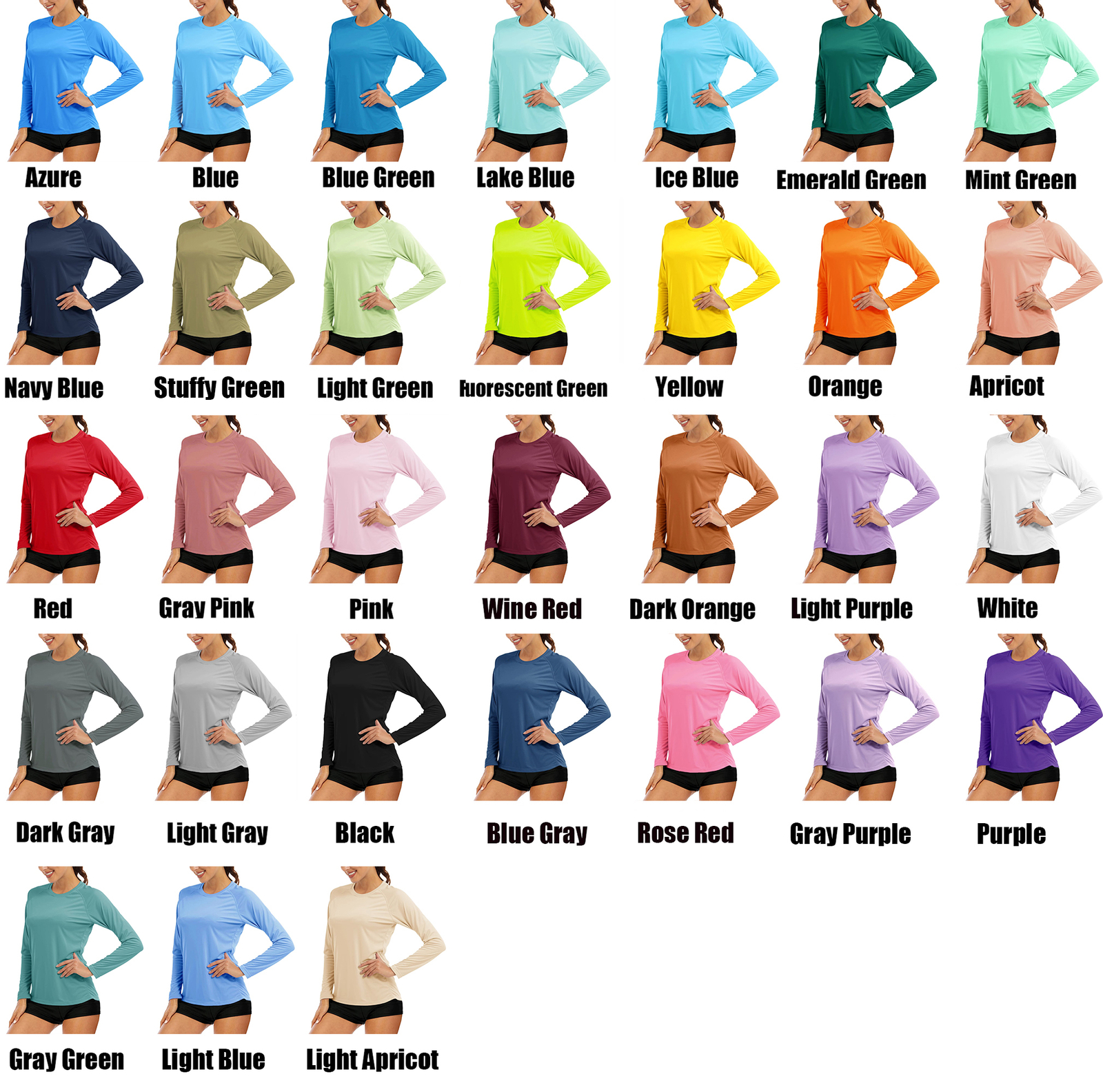 Women’s Long Sleeve Shirt Rash Guard UPF 50+ UV Sun Shirts Quick Dry Hiking Tops