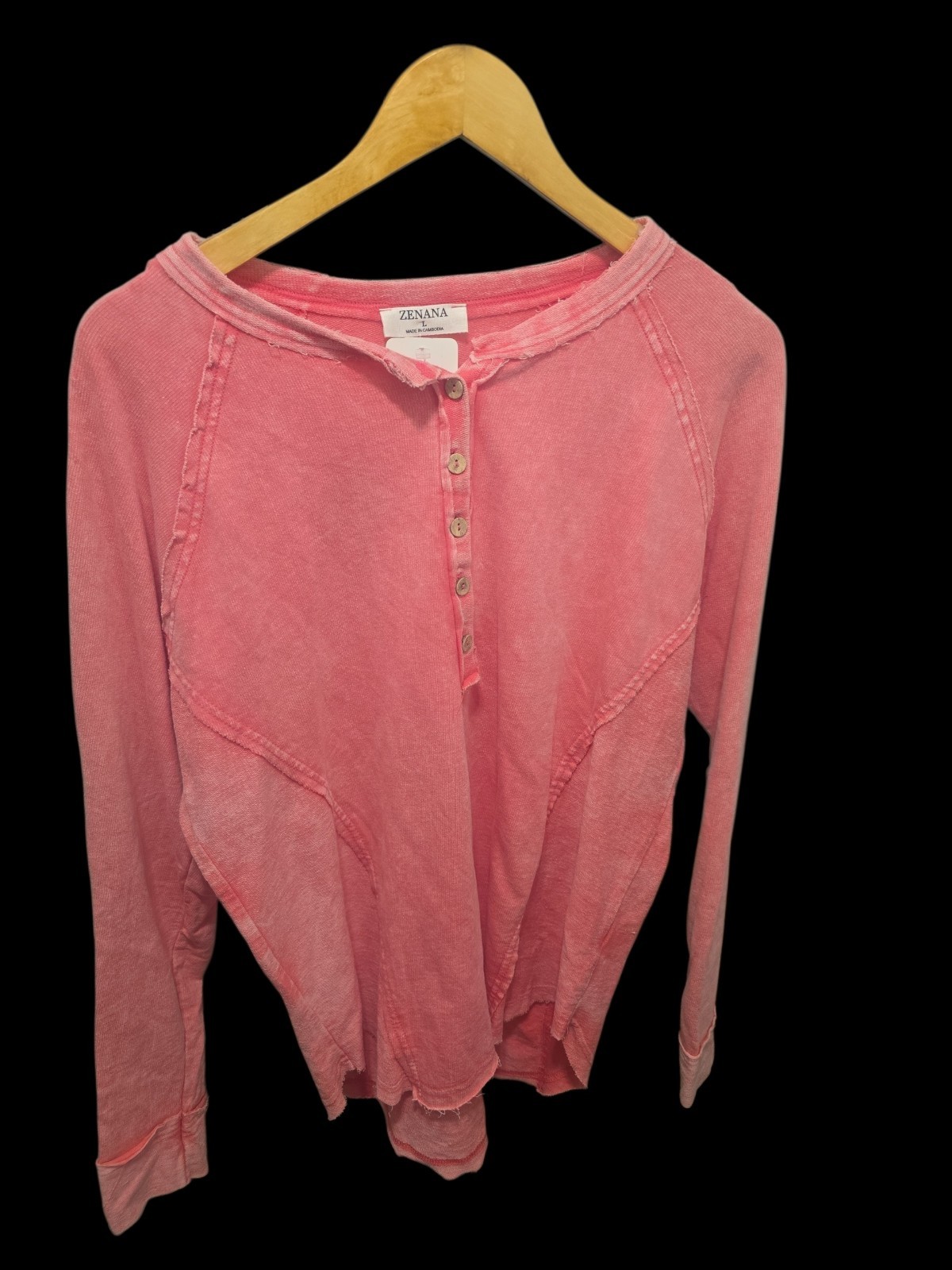 Zanana Washed Half Button Henley Long Sleeve Fuschsia Woman’s Size Large
