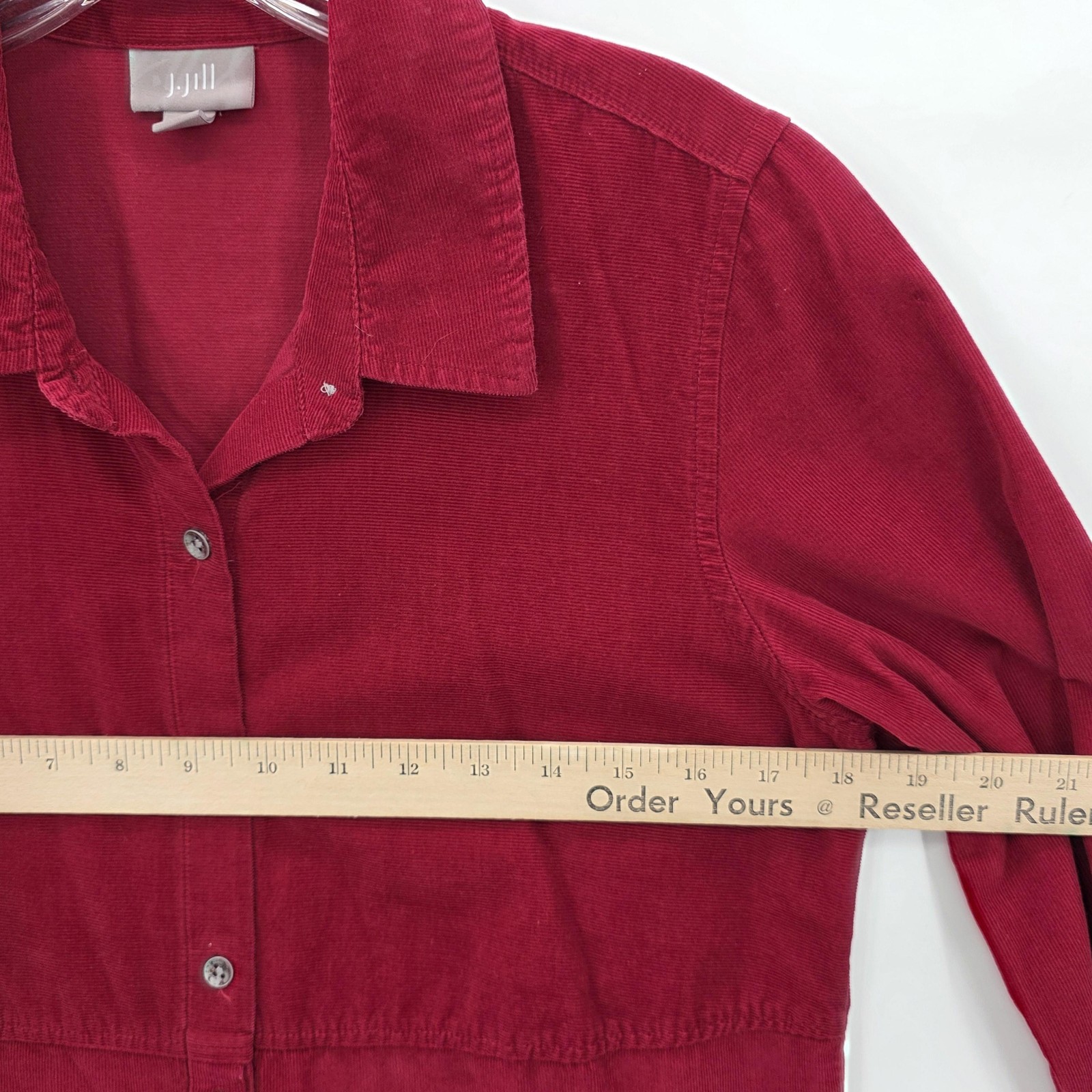 J Jill Shirt Women S Red Micro Corduroy Cotton Button Tunic Fall Casual Office