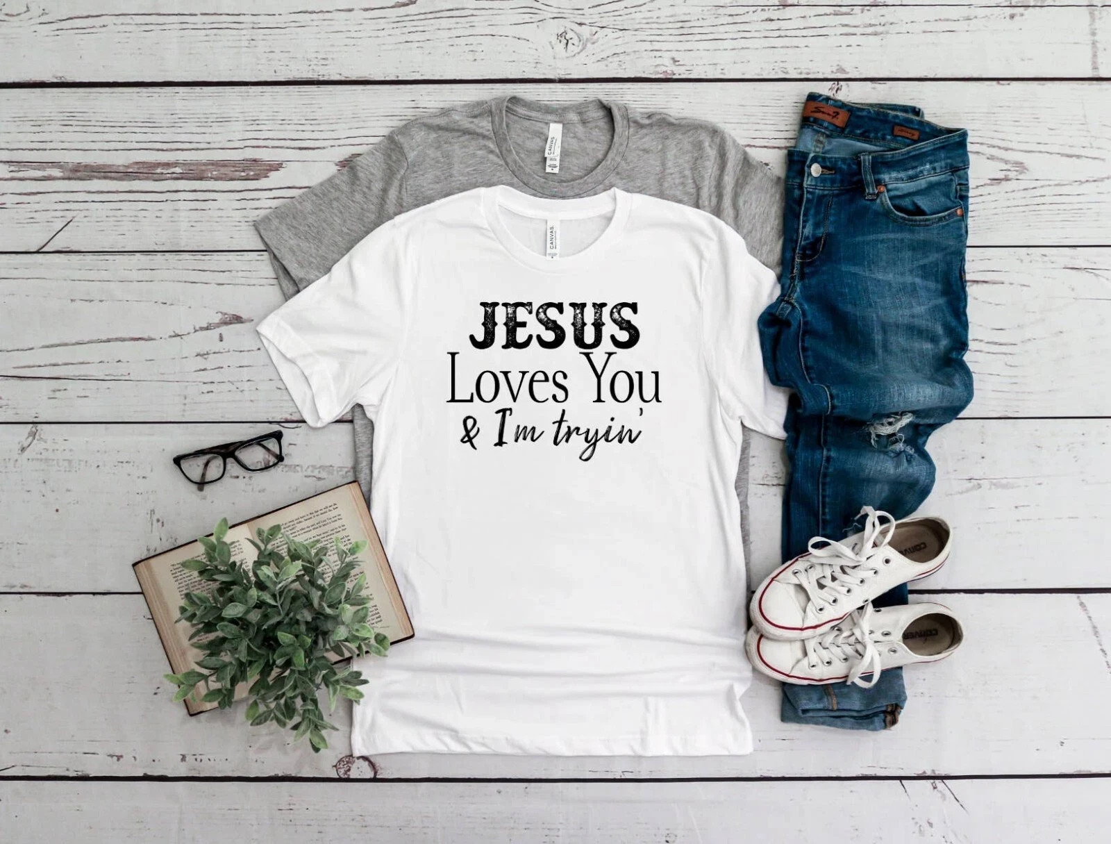 Funny Tee Shirt – Jesus Loves You and I’m Trying