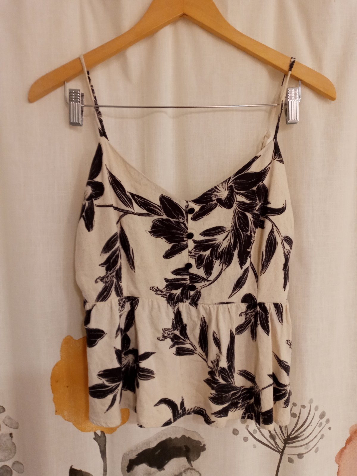 Monteau tropical leaf print sleeveless linen blend cami blouse size xlarge