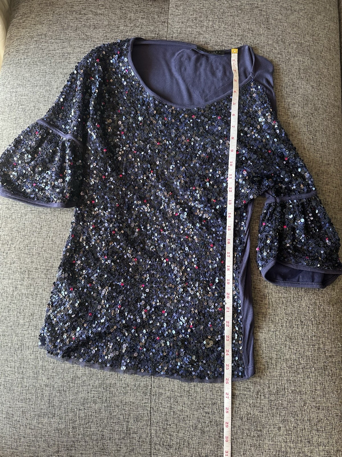 Twin-Set Sequin Dark Blue Bell Sleevies Top Size XS