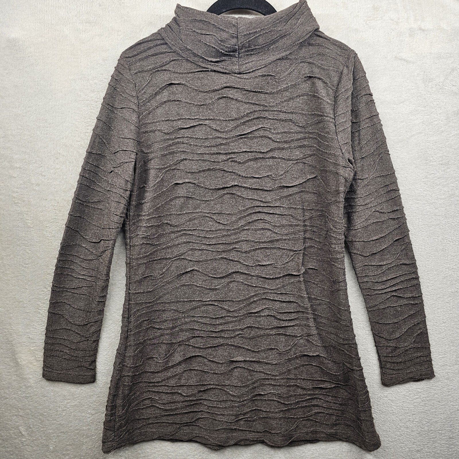 Womens Textured Ribbed Top Small Brown Lagenlook Minimalist Artsy Cowl Apropos