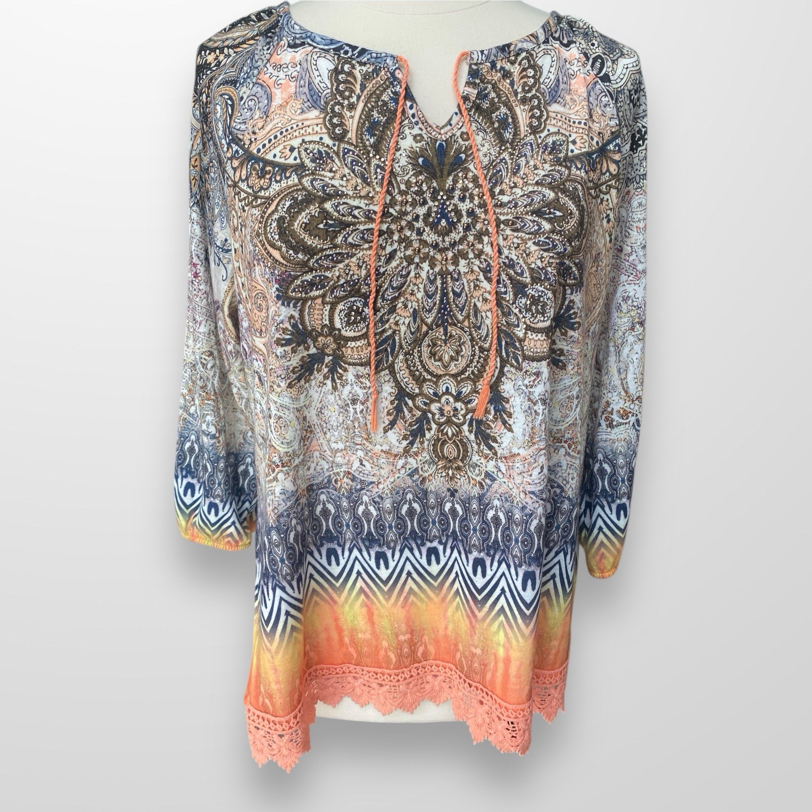Christopher & Banks Women’s Size XL Top Shirt Tunic Lightweight 3/4 Sleeve Lace