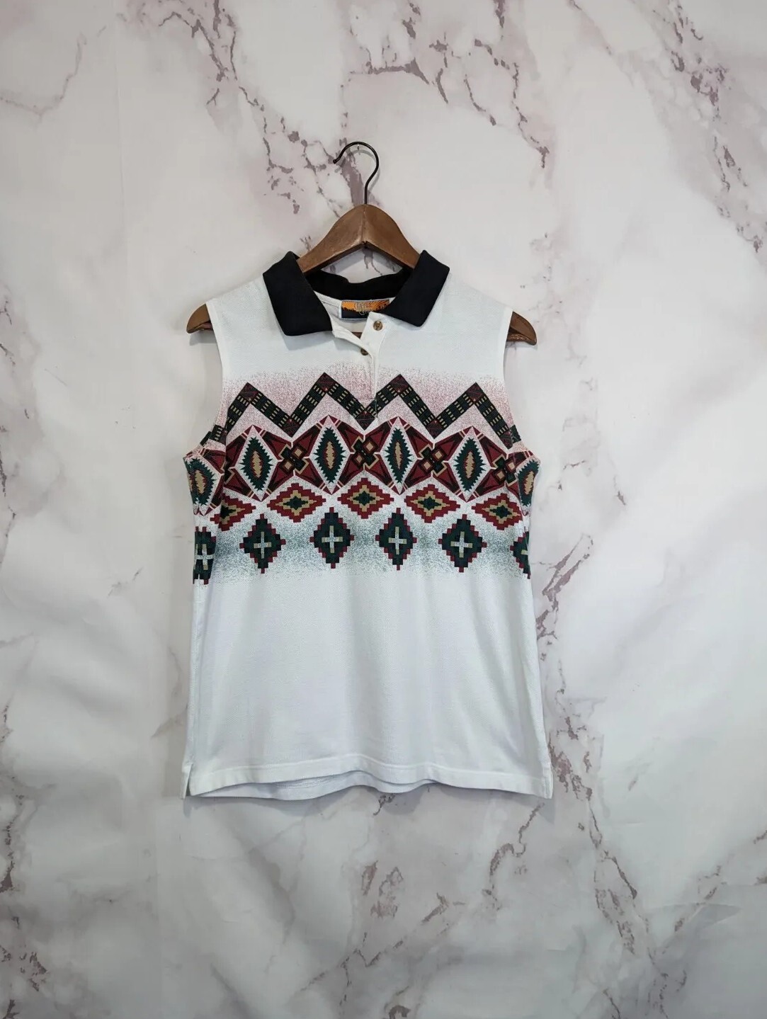 Vintage Top Women Large Tank Southwest Sleeveless Shirt 90s Polo Aztec